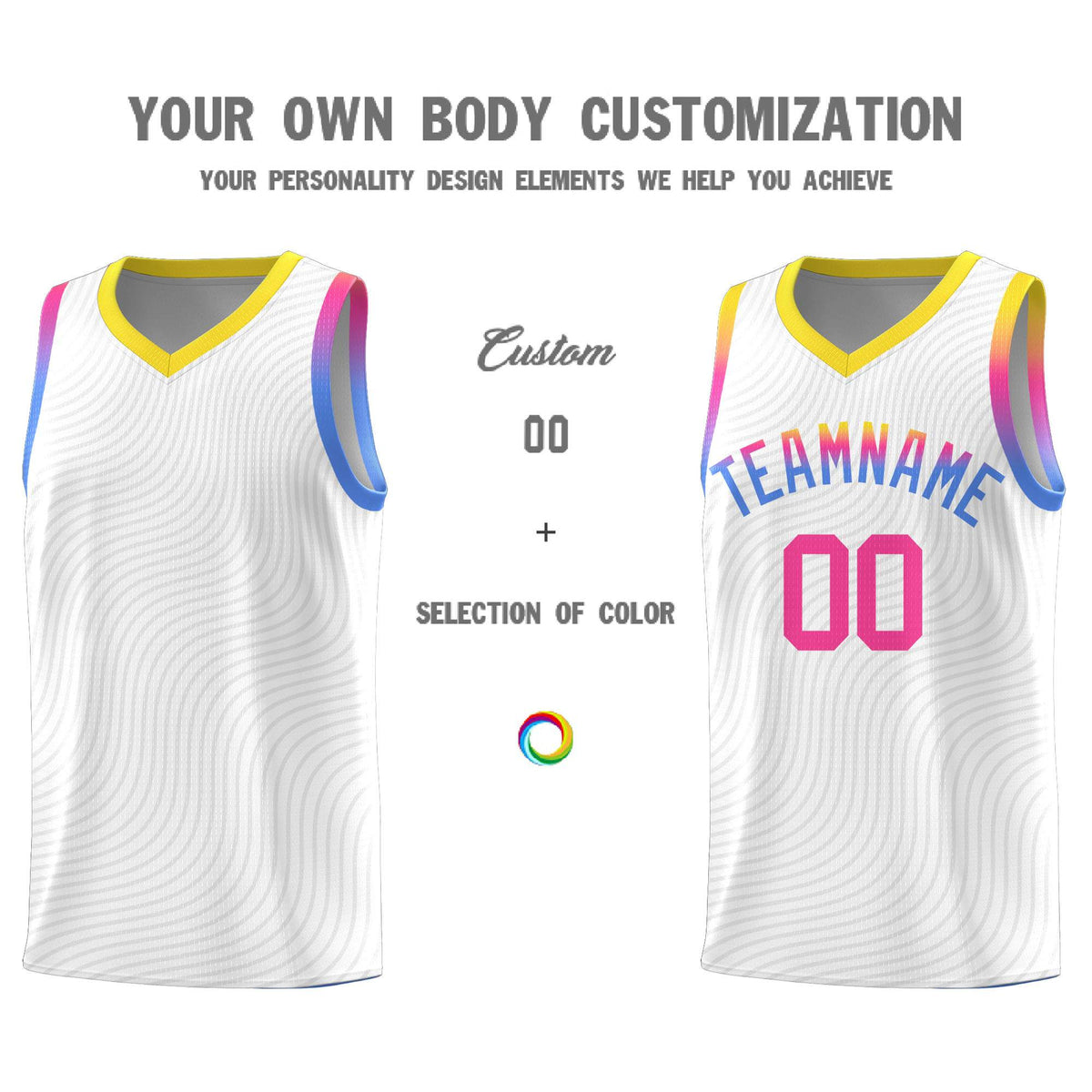 Custom White Gold Wave Pattern Sports Uniform Basketball Jersey