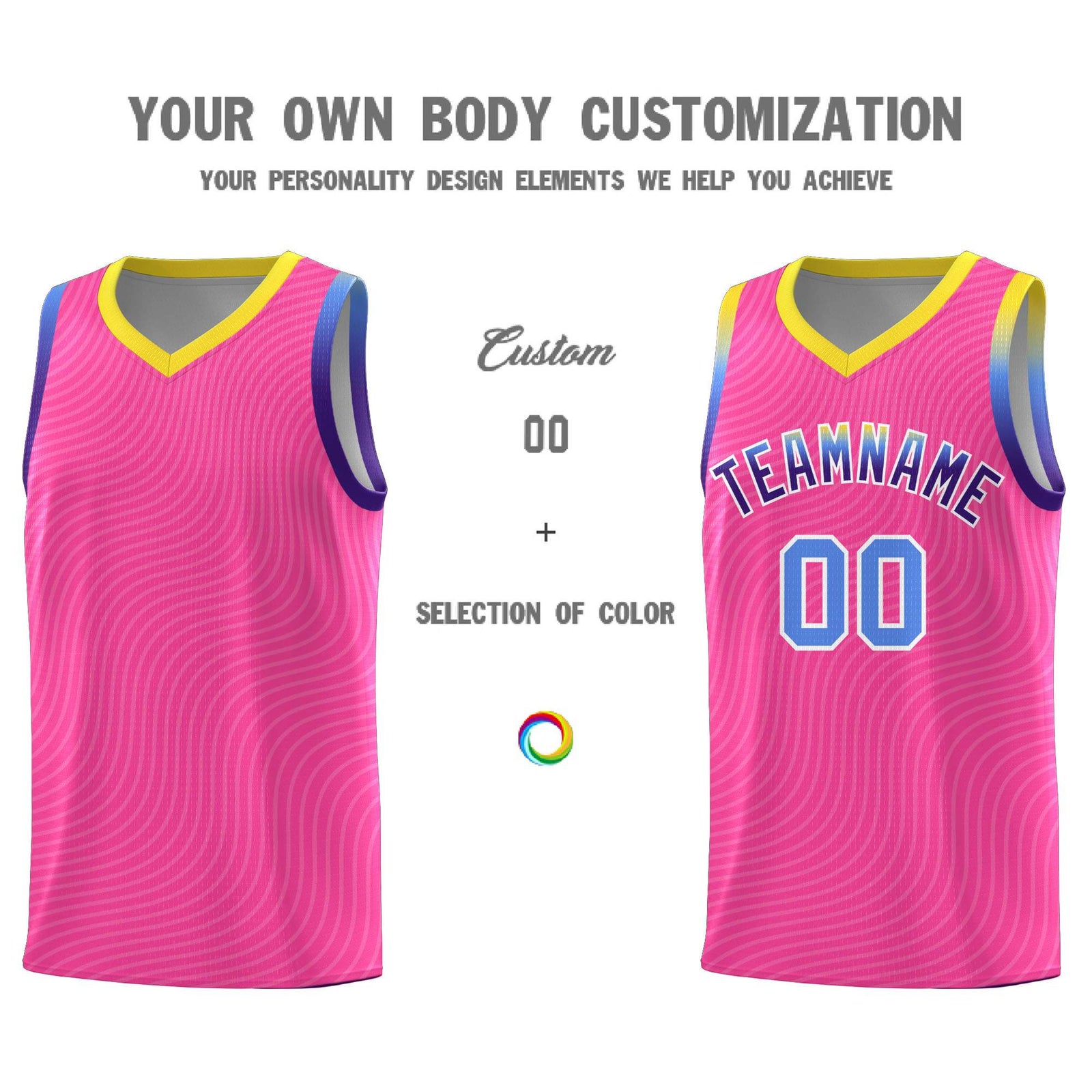 Custom Pink Gold Wave Pattern Sports Uniform Basketball Jersey
