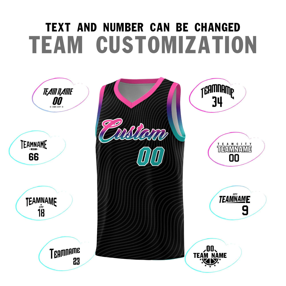 Custom Black Pink Wave Pattern Sports Uniform Basketball Jersey