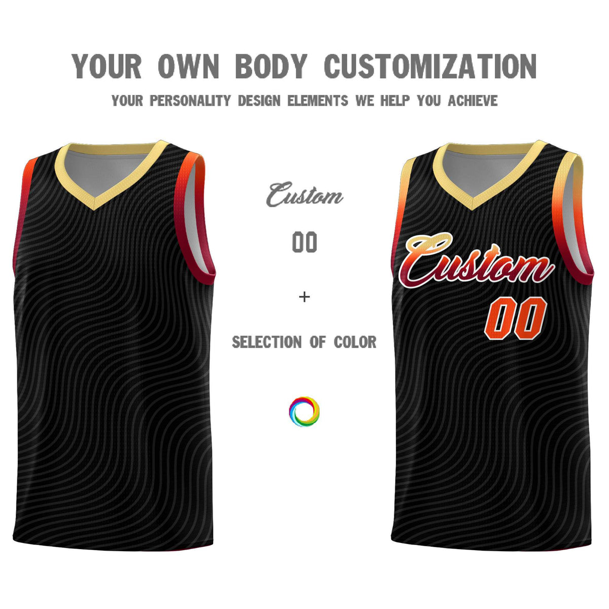 Custom Black Khaki Wave Pattern Sports Uniform Basketball Jersey