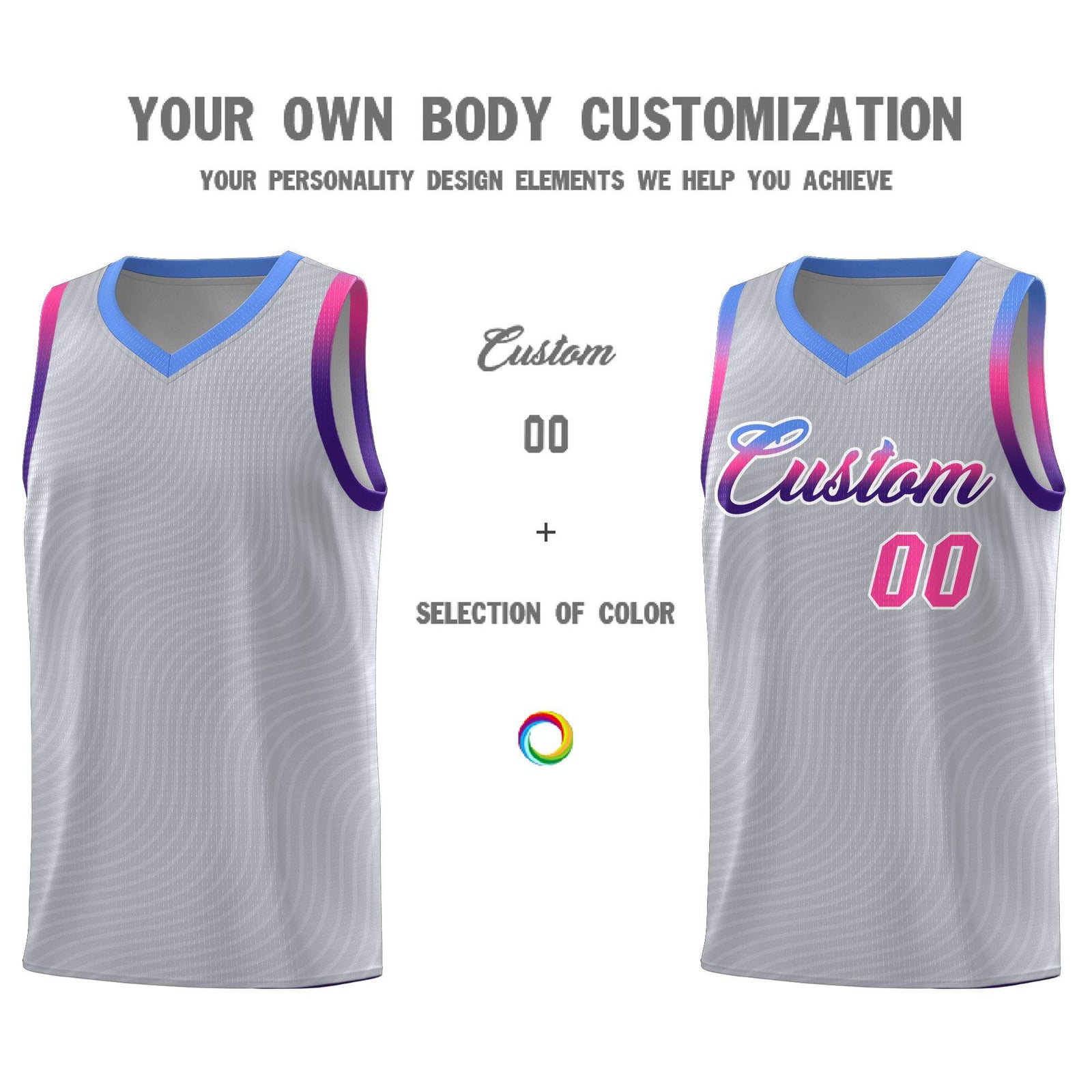 Custom Gray Light Blue Wave Pattern Sports Uniform Basketball Jersey