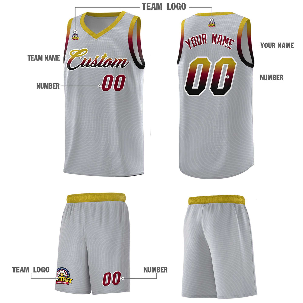 Custom Gray Old Gold Wave Pattern Sports Uniform Basketball Jersey