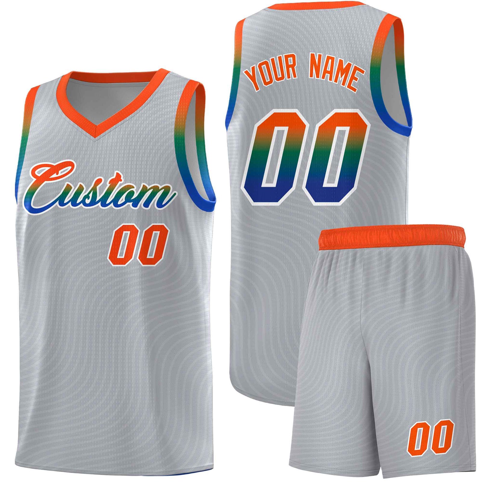 Custom Gray Orange Wave Pattern Sports Uniform Basketball Jersey