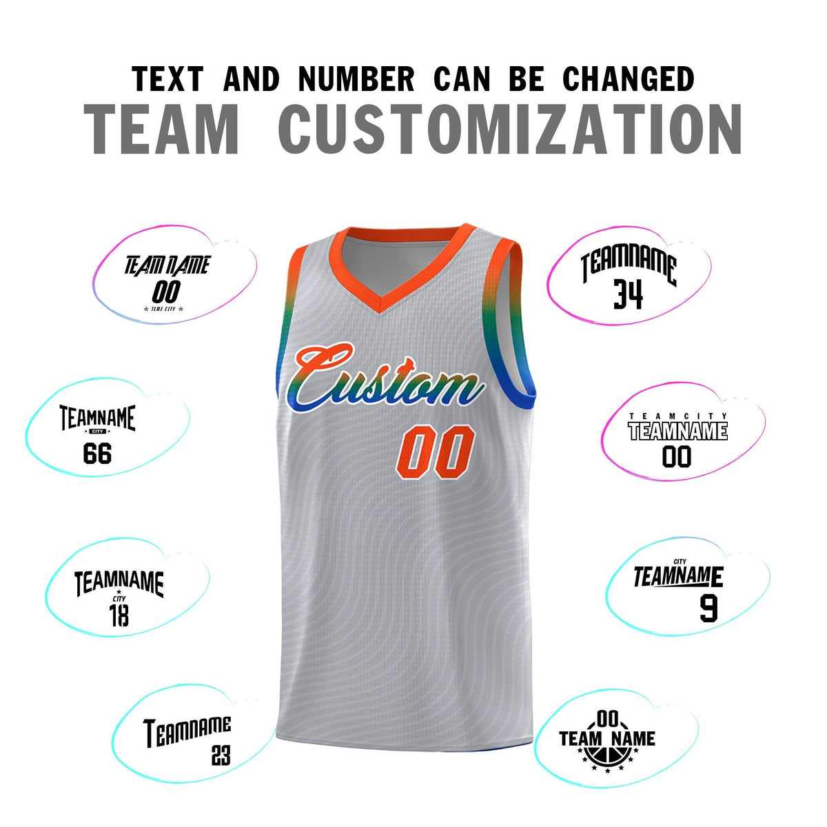 Custom Gray Orange Wave Pattern Sports Uniform Basketball Jersey