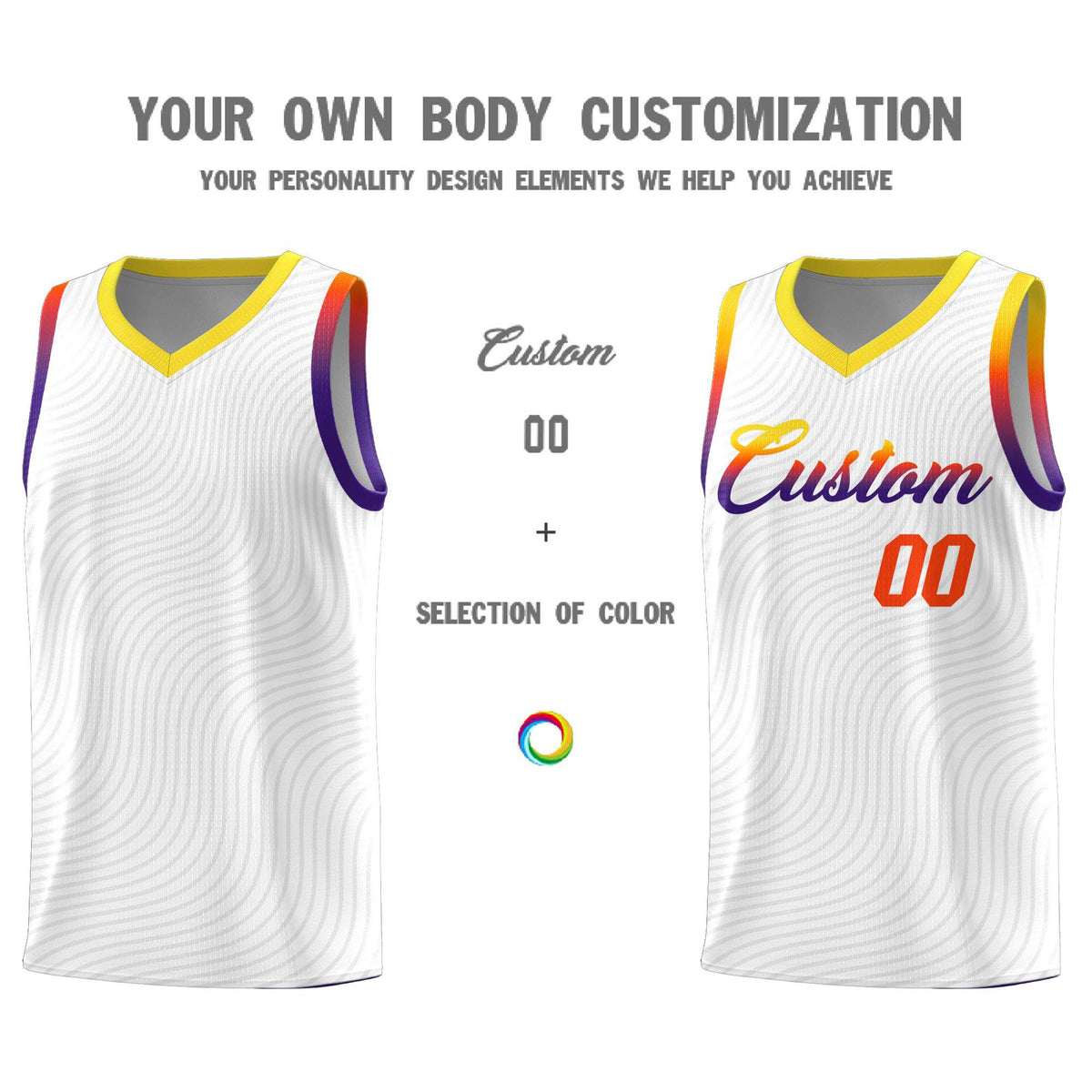 Custom White Gold Wave Pattern Sports Uniform Basketball Jersey