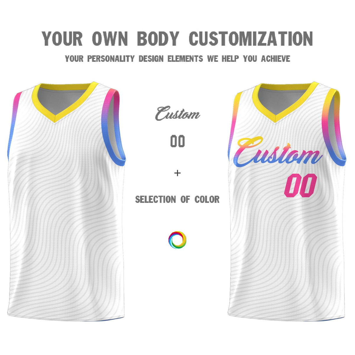 Custom White Gold Wave Pattern Sports Uniform Basketball Jersey