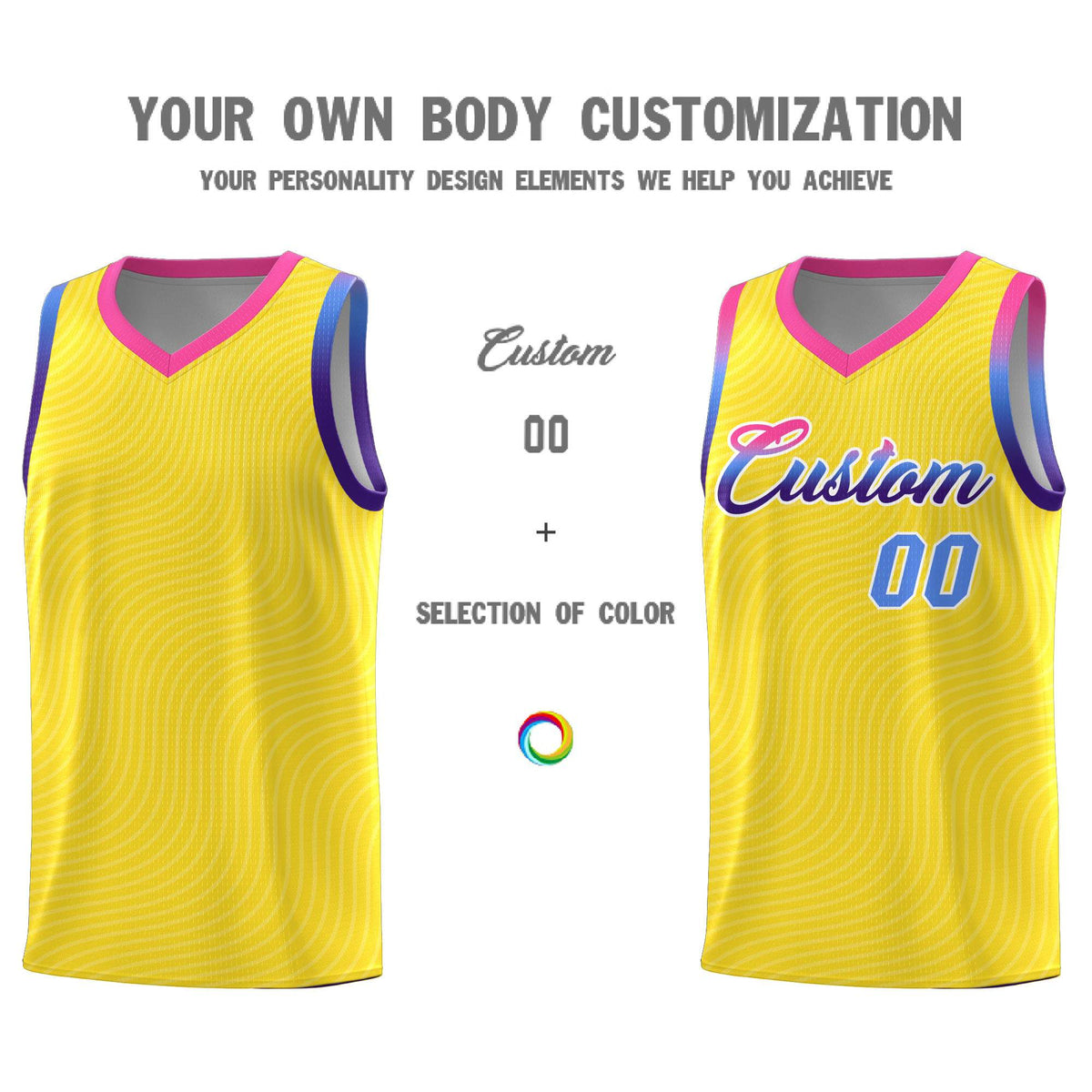 Custom Gold Pink Wave Pattern Sports Uniform Basketball Jersey