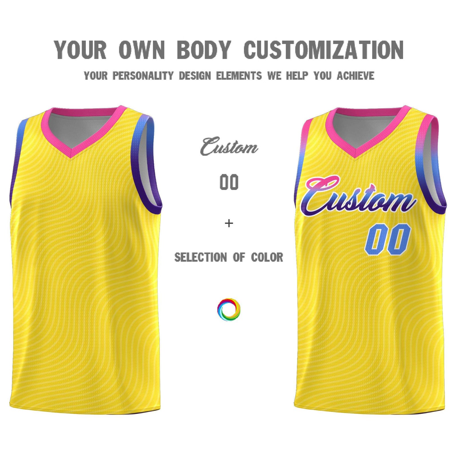 Custom Gold Pink Wave Pattern Sports Uniform Basketball Jersey