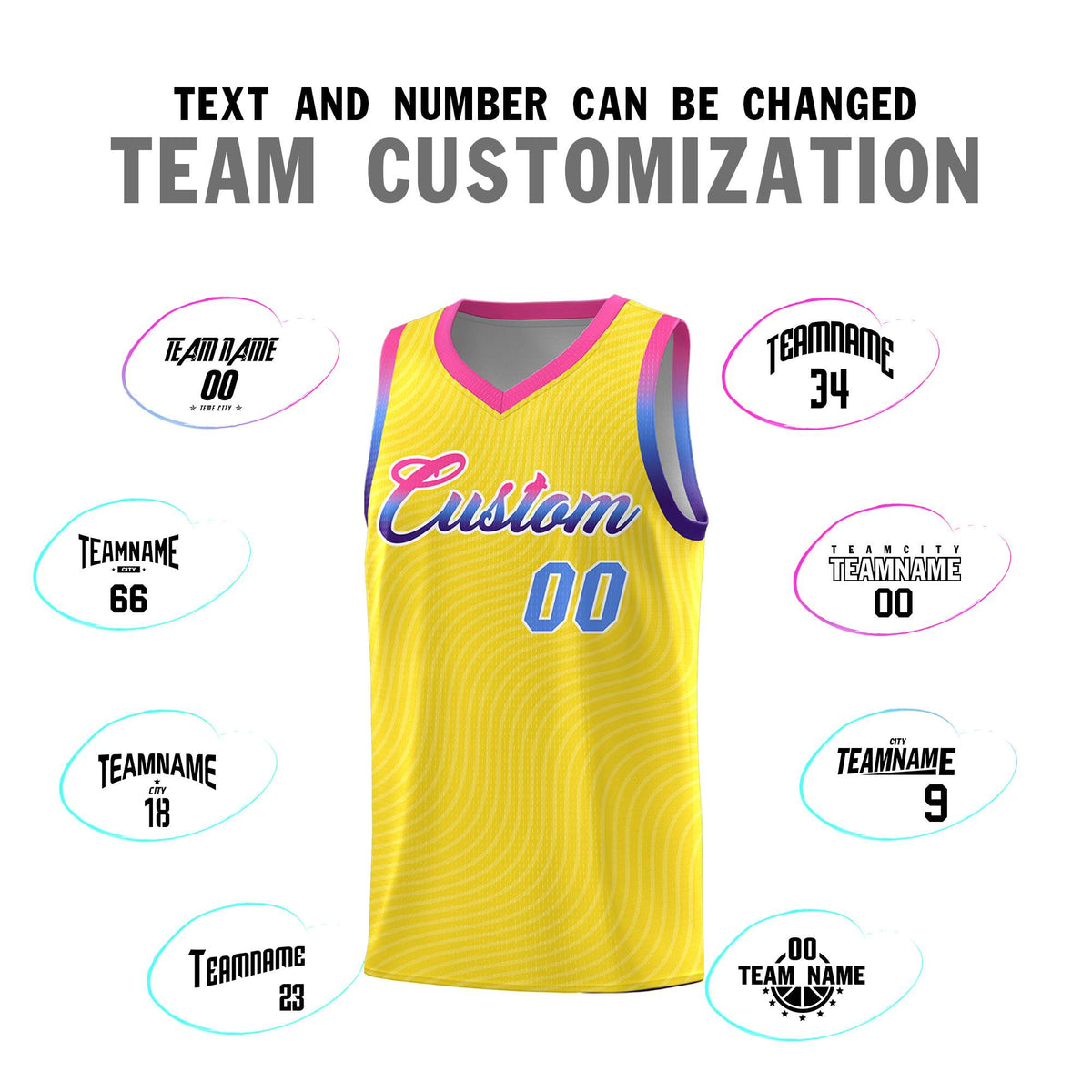 Custom Gold Pink Wave Pattern Sports Uniform Basketball Jersey