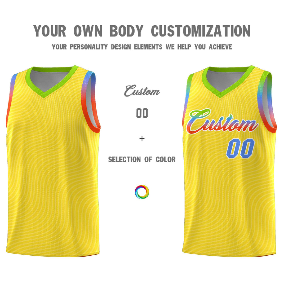 Custom Gold Neon Green Wave Pattern Sports Uniform Basketball Jersey