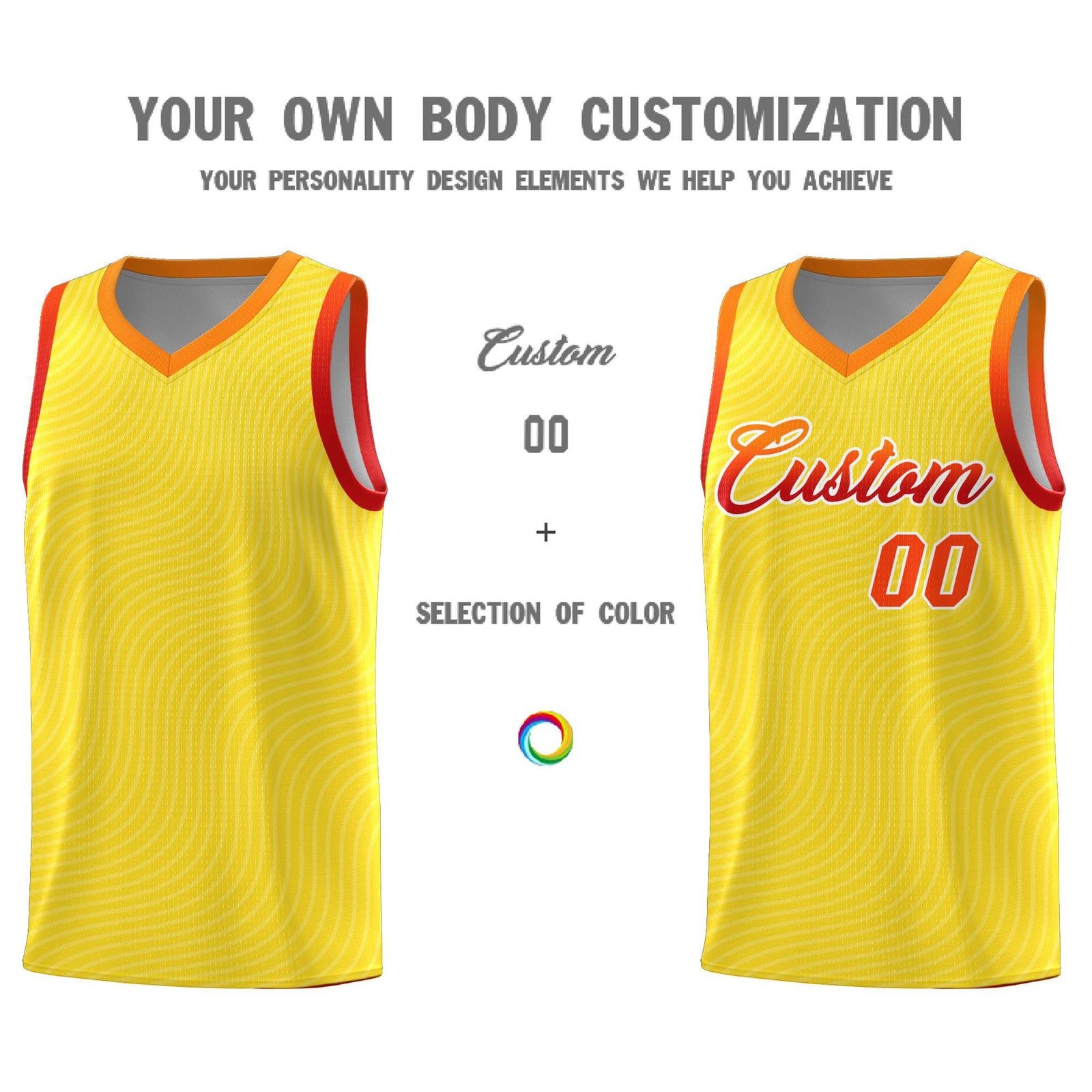 Custom Gold Orange Wave Pattern Sports Uniform Basketball Jersey