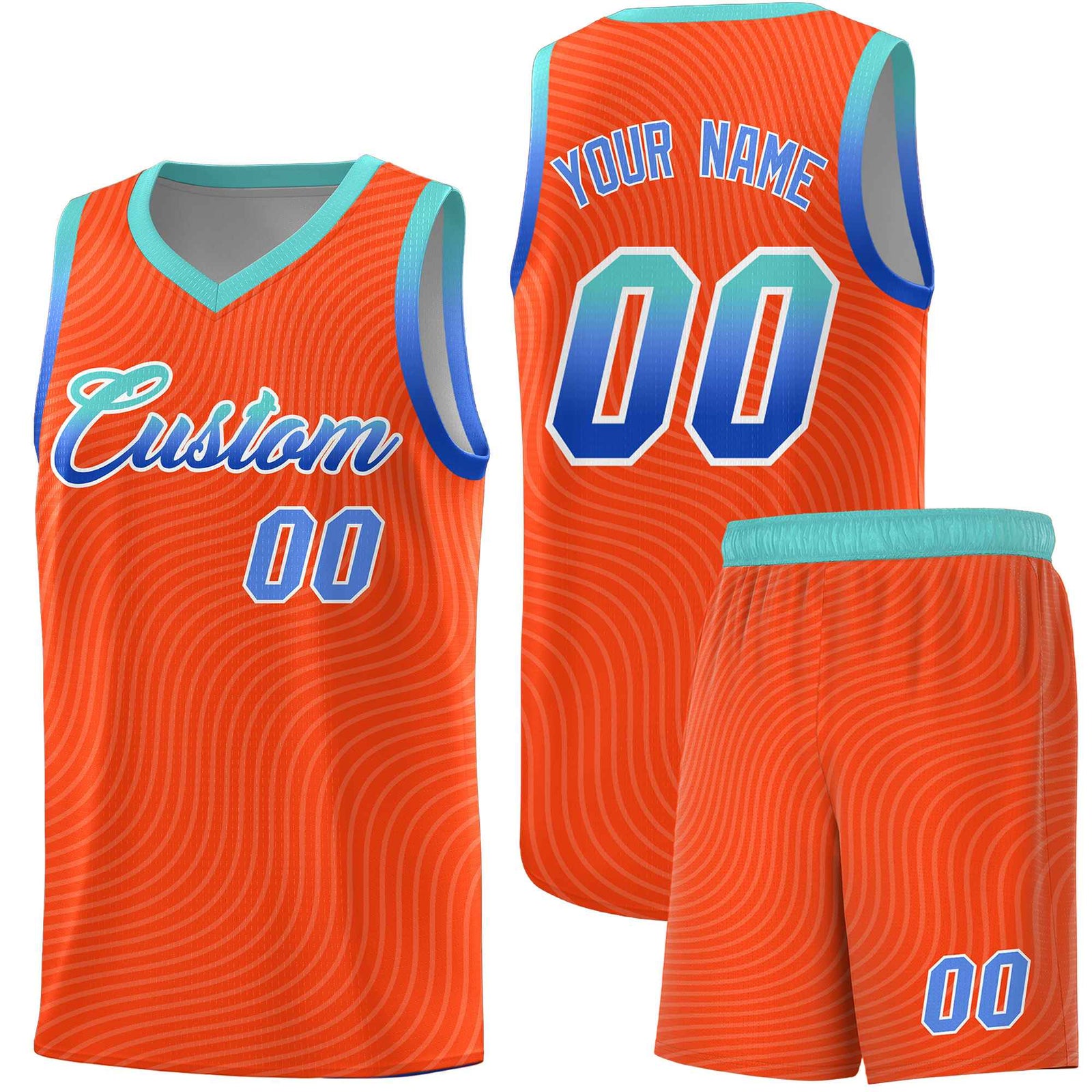 Custom Orange Bright Green Wave Pattern Sports Uniform Basketball Jersey