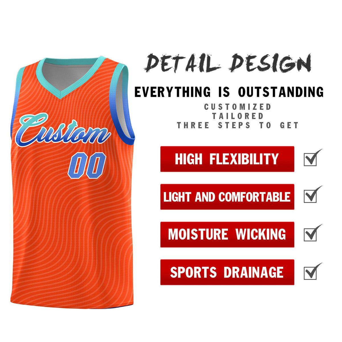 Custom Orange Bright Green Wave Pattern Sports Uniform Basketball Jersey