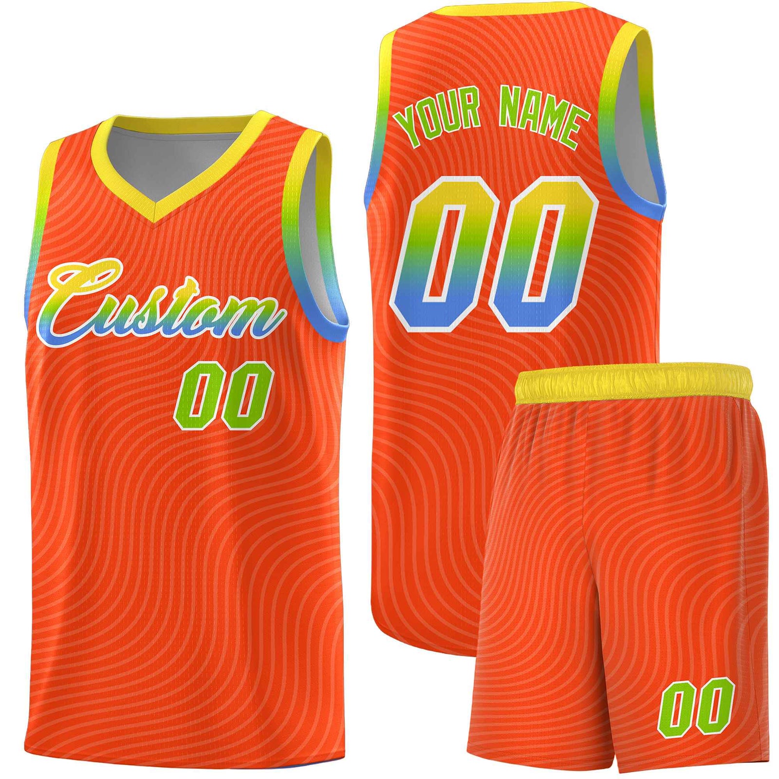 Custom Orange Gold Wave Pattern Sports Uniform Basketball Jersey