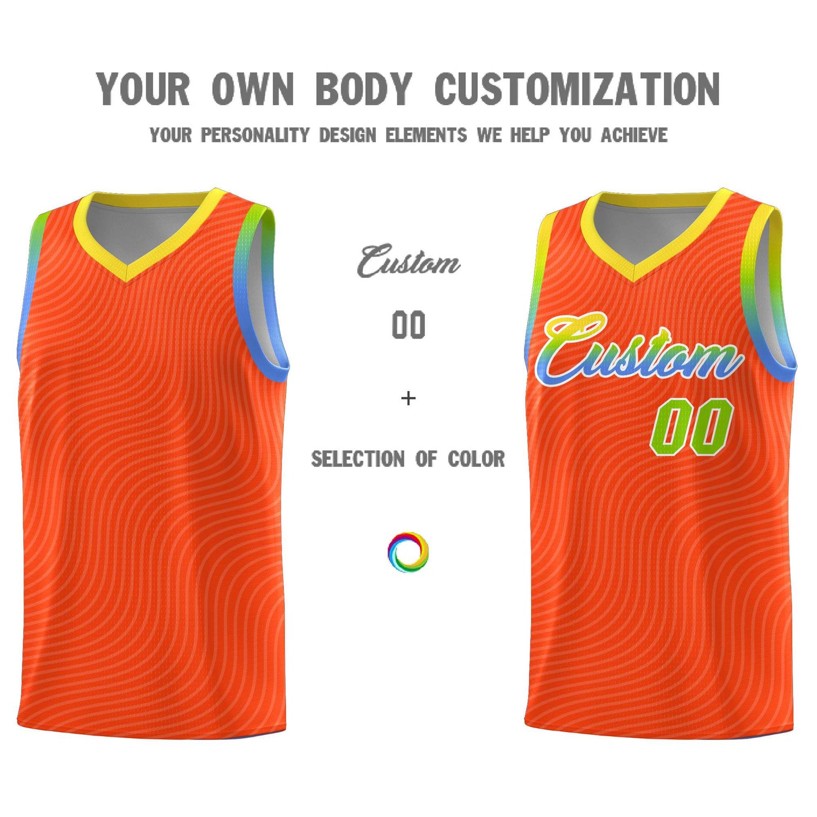 Custom Orange Gold Wave Pattern Sports Uniform Basketball Jersey