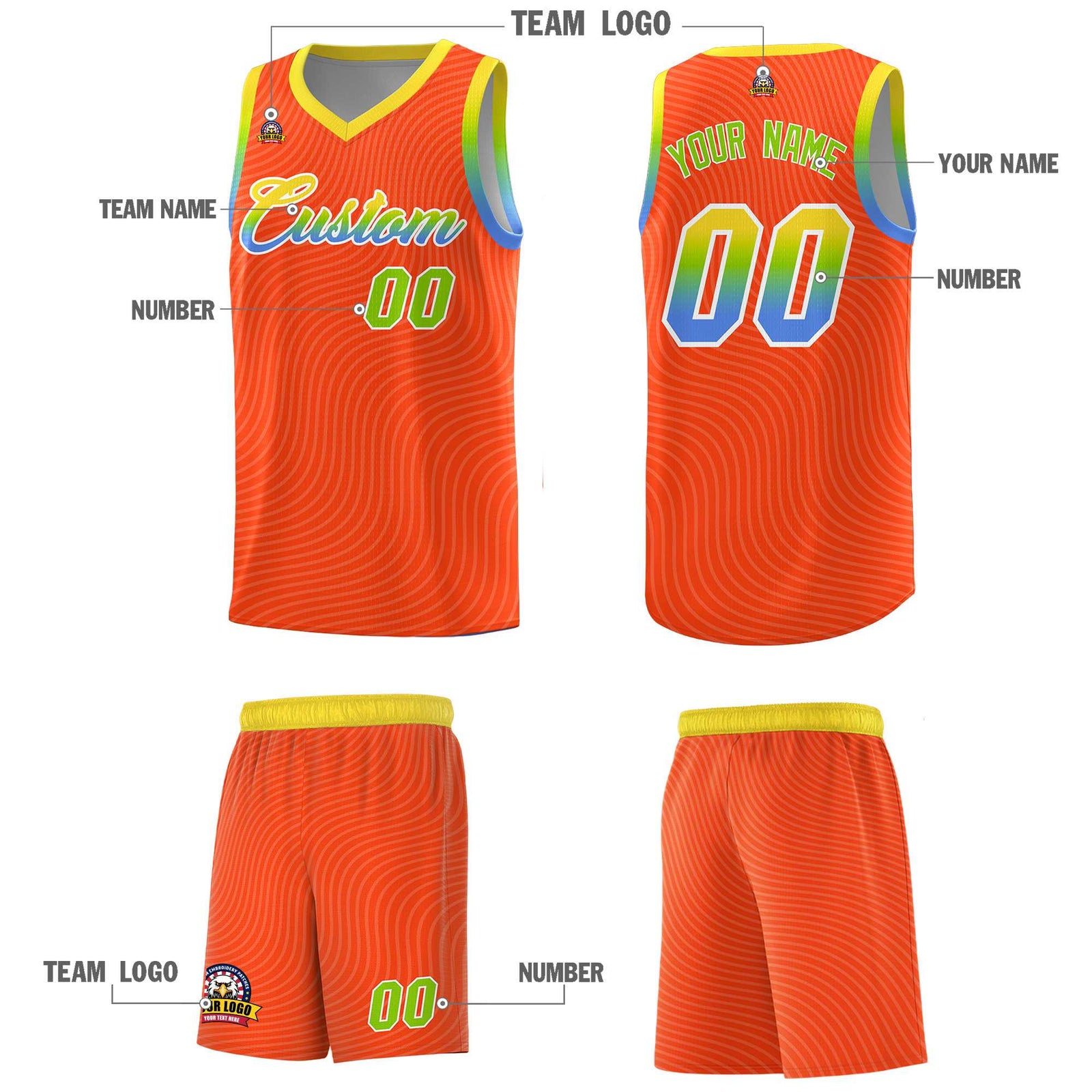 Custom Orange Gold Wave Pattern Sports Uniform Basketball Jersey