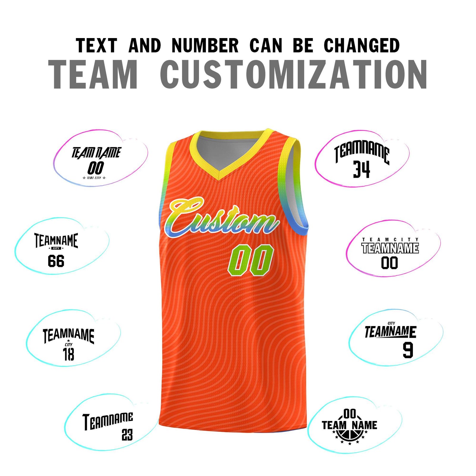 Custom Orange Gold Wave Pattern Sports Uniform Basketball Jersey