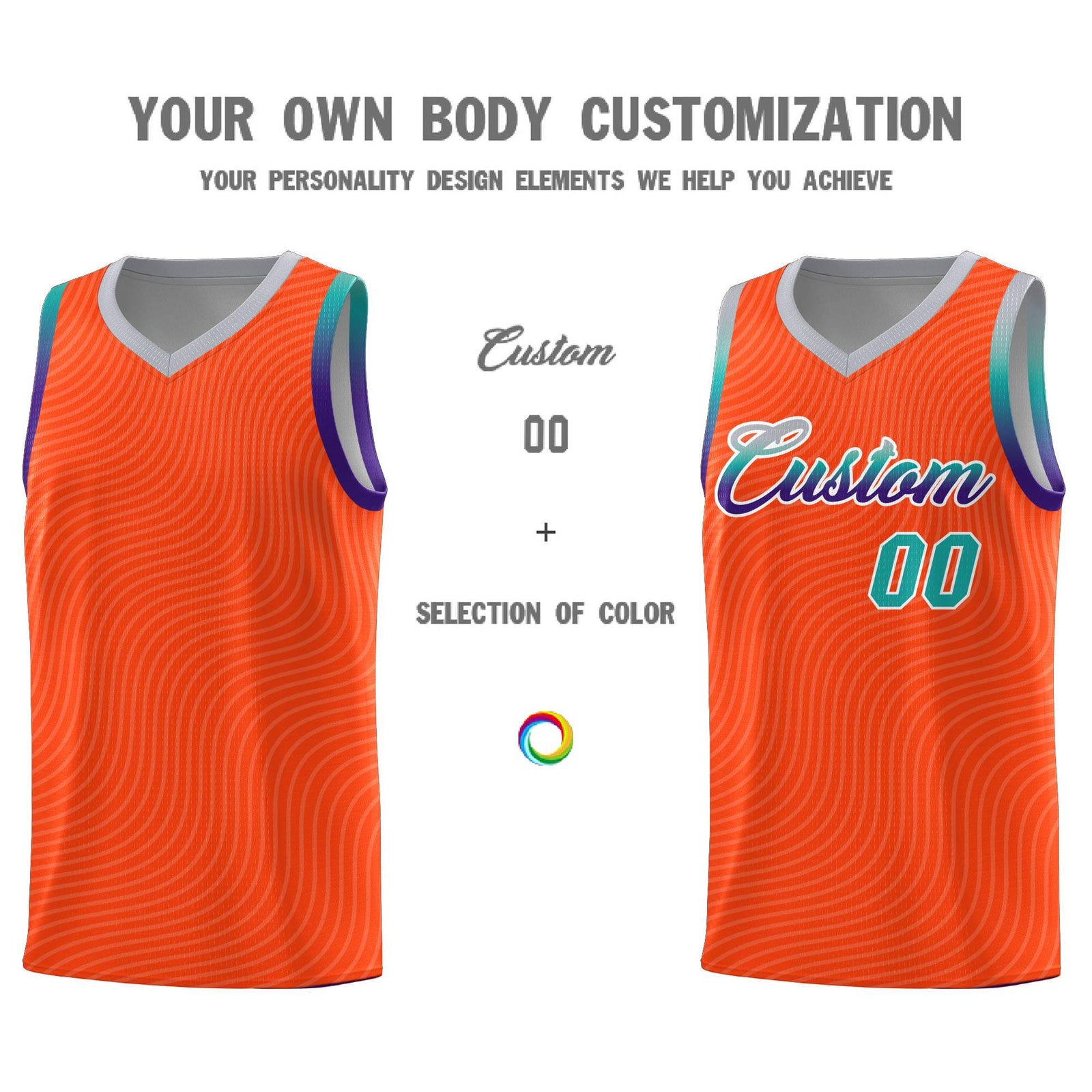 Custom Orange Gray Wave Pattern Sports Uniform Basketball Jersey