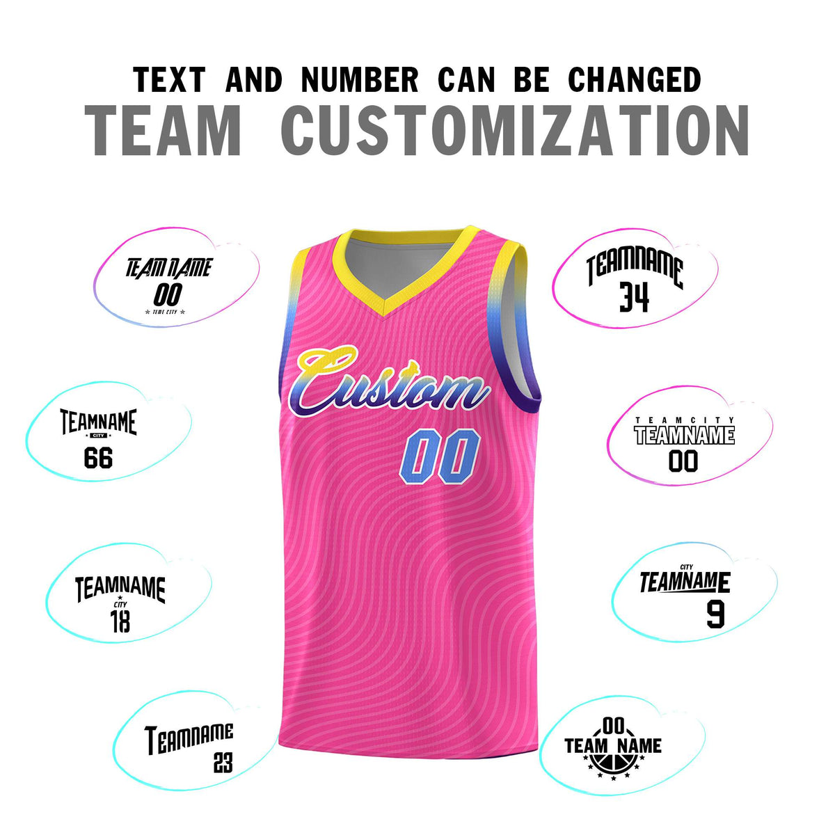 Custom Pink Gold Wave Pattern Sports Uniform Basketball Jersey