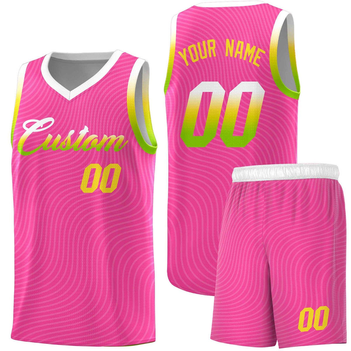 Custom Pink White Wave Pattern Sports Uniform Basketball Jersey
