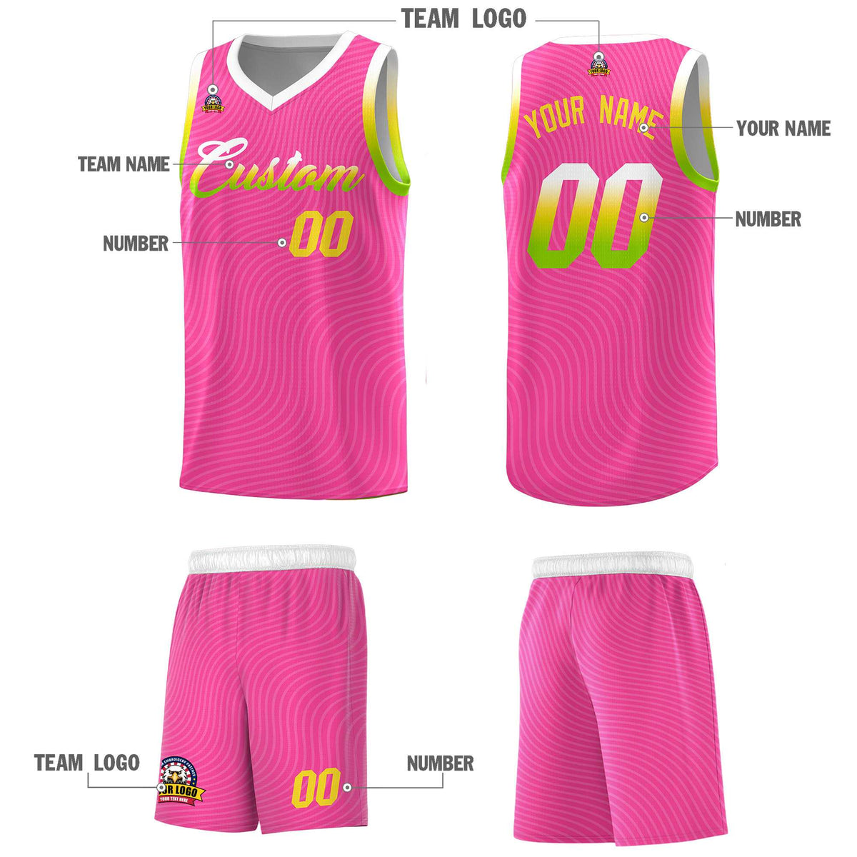 Custom Pink White Wave Pattern Sports Uniform Basketball Jersey