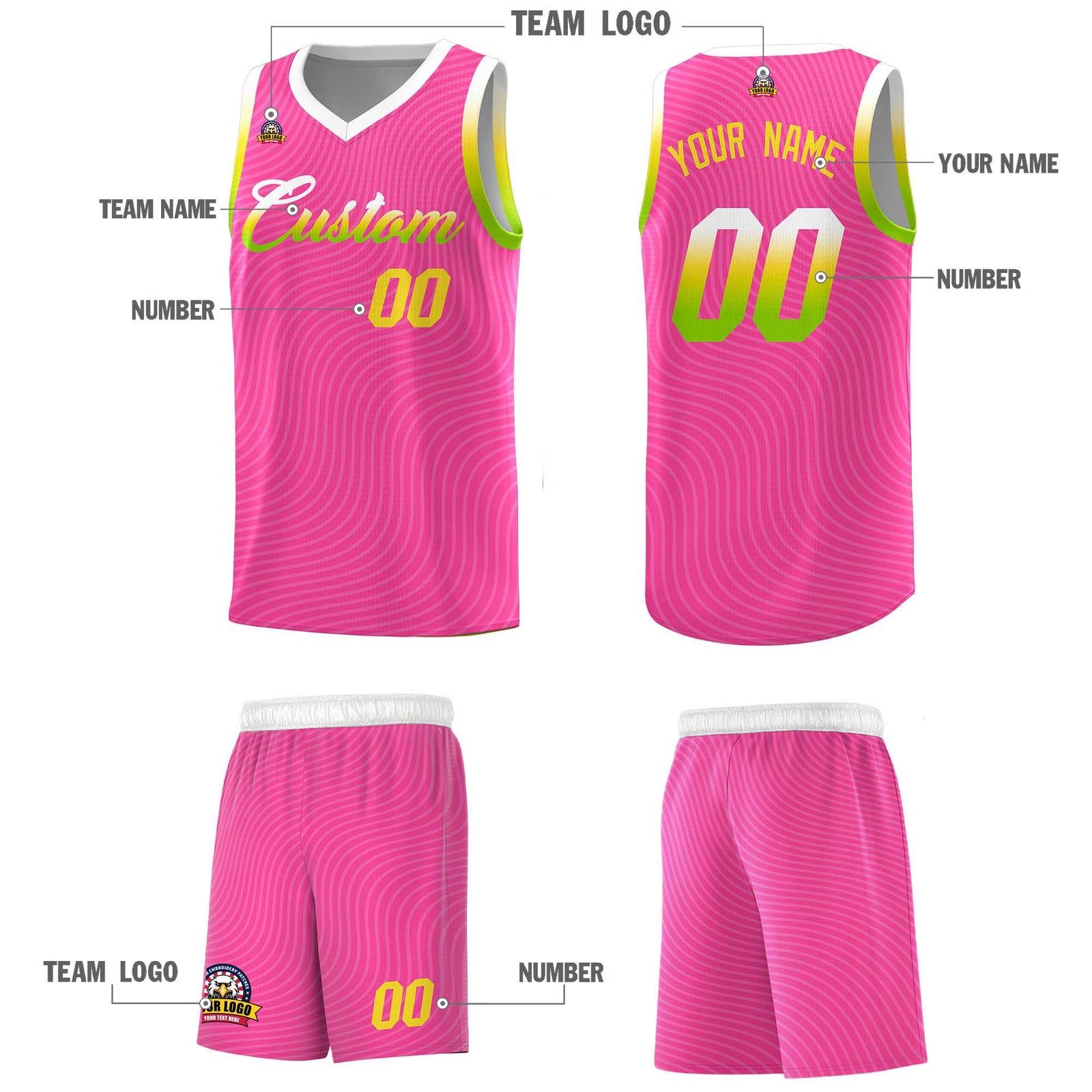 Custom Pink White Wave Pattern Sports Uniform Basketball Jersey