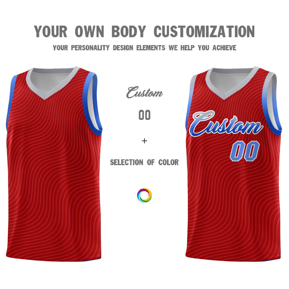 Custom Red Gray Wave Pattern Sports Uniform Basketball Jersey