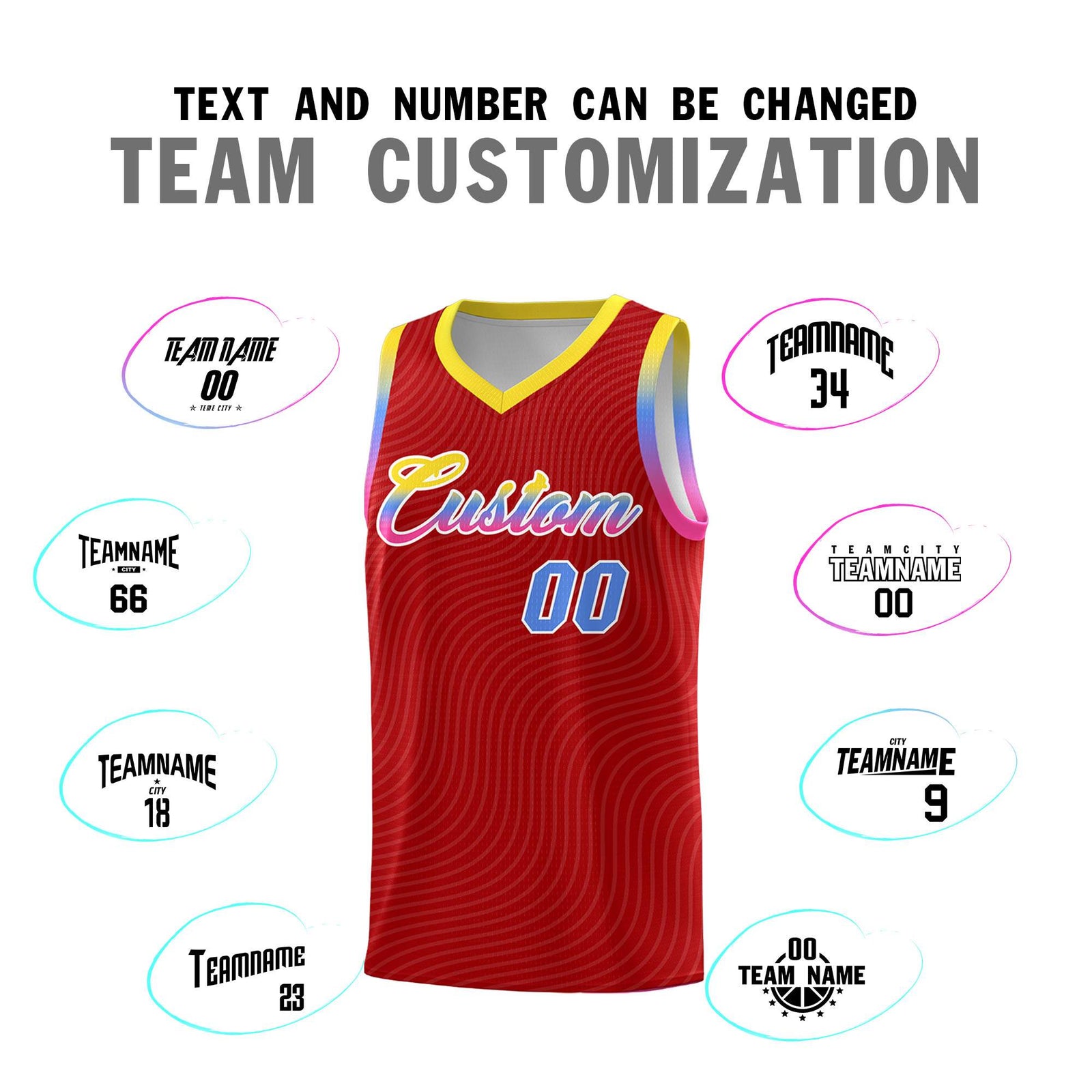 Custom Red Gold Wave Pattern Sports Uniform Basketball Jersey