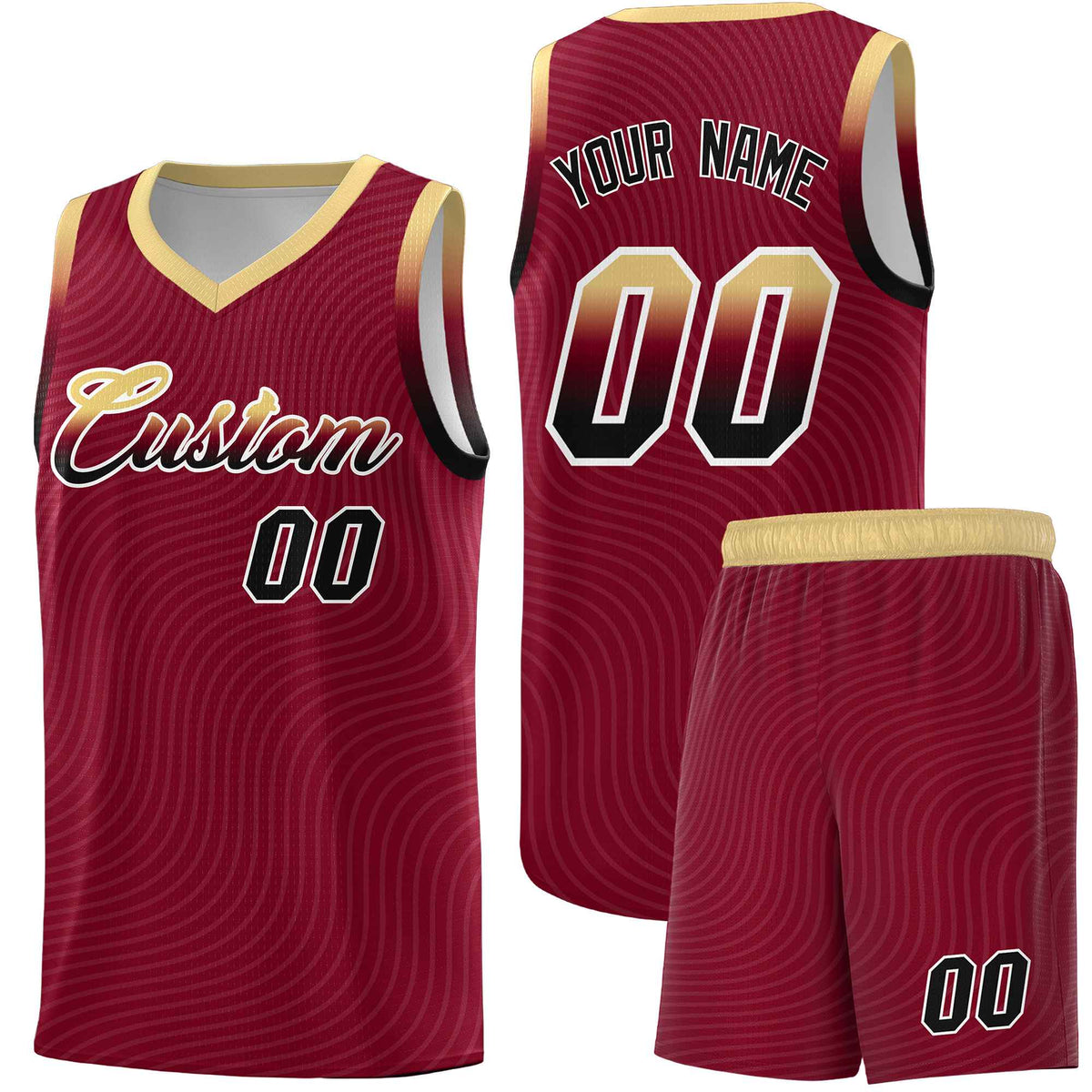 Custom Crimson Khaki Wave Pattern Sports Uniform Basketball Jersey