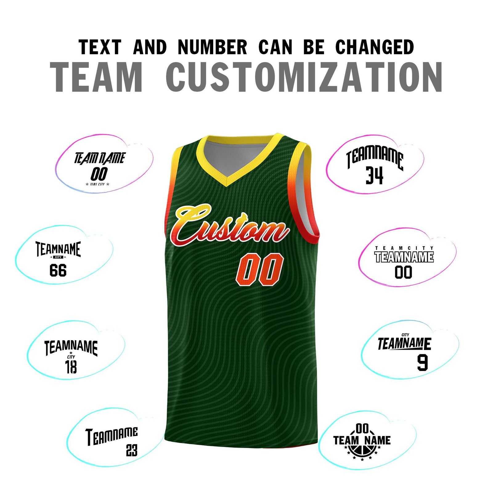 Custom Hunter Green Gold Wave Pattern Sports Uniform Basketball Jersey