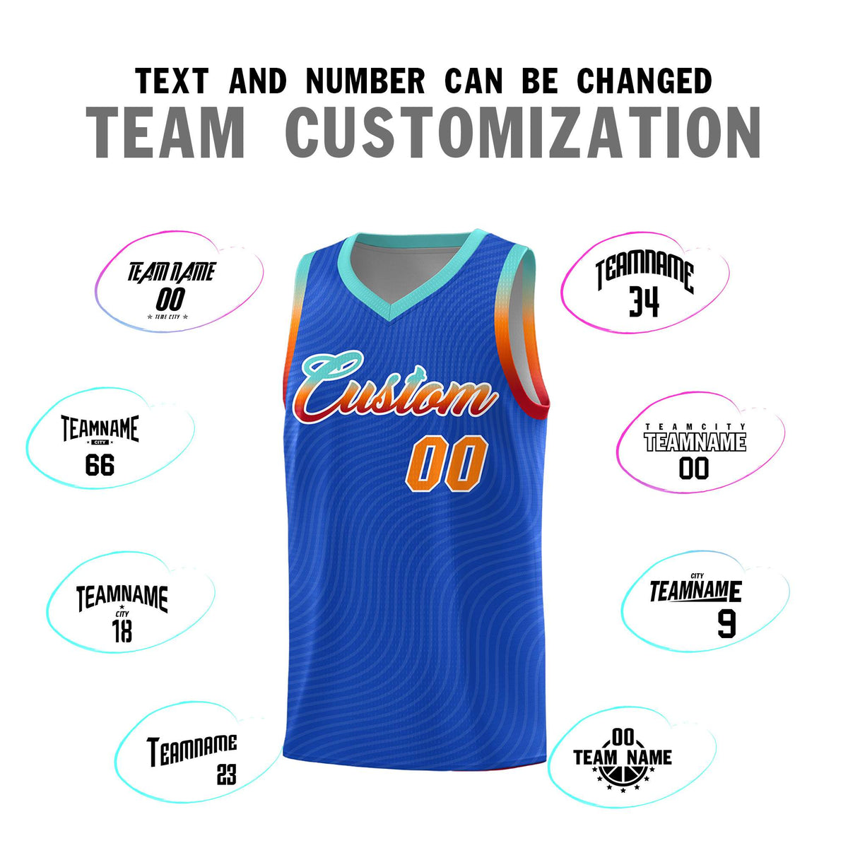 Custom Royal Blue Bright Green Wave Pattern Sports Uniform Basketball Jersey