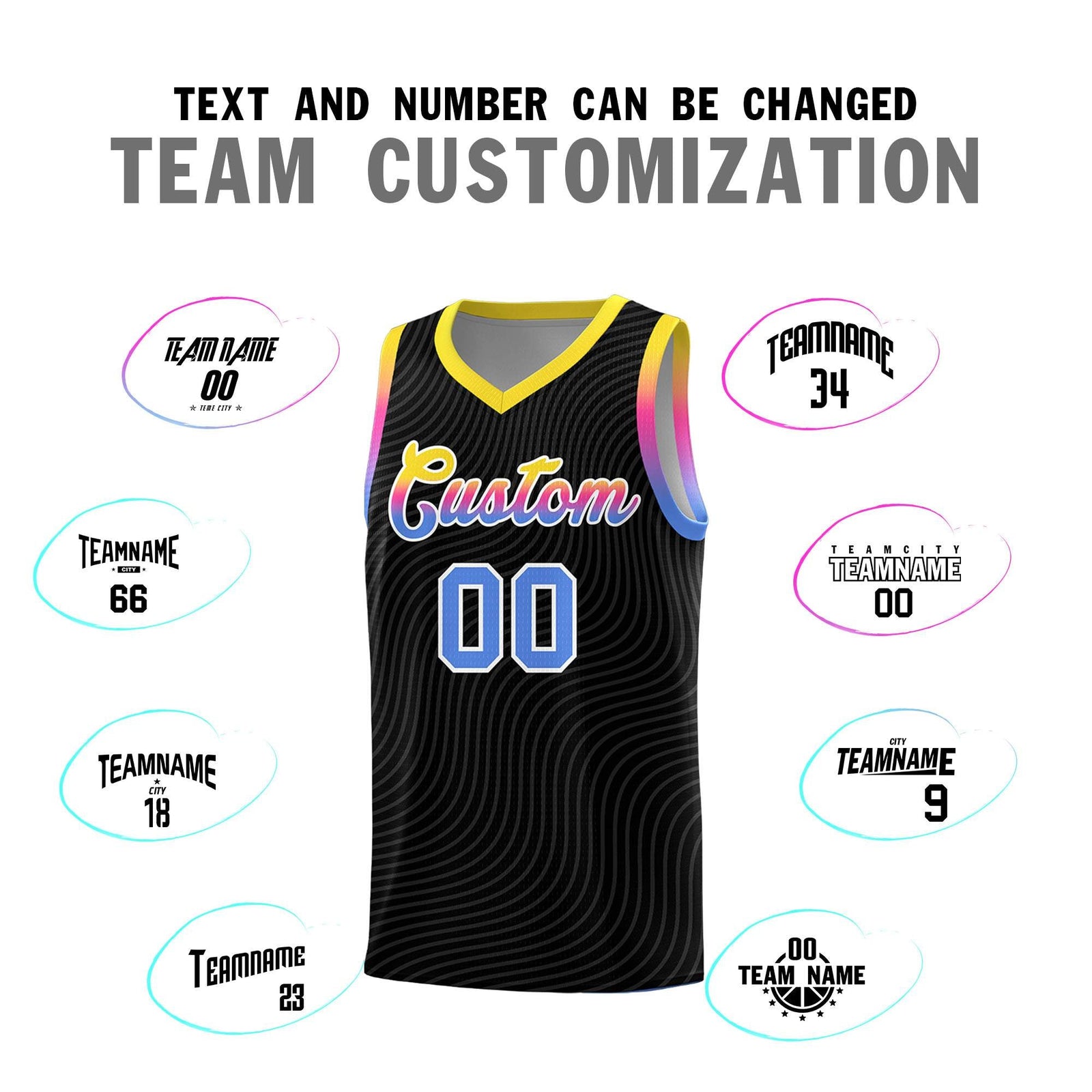 Custom Black Gold Wave Pattern Sports Uniform Basketball Jersey