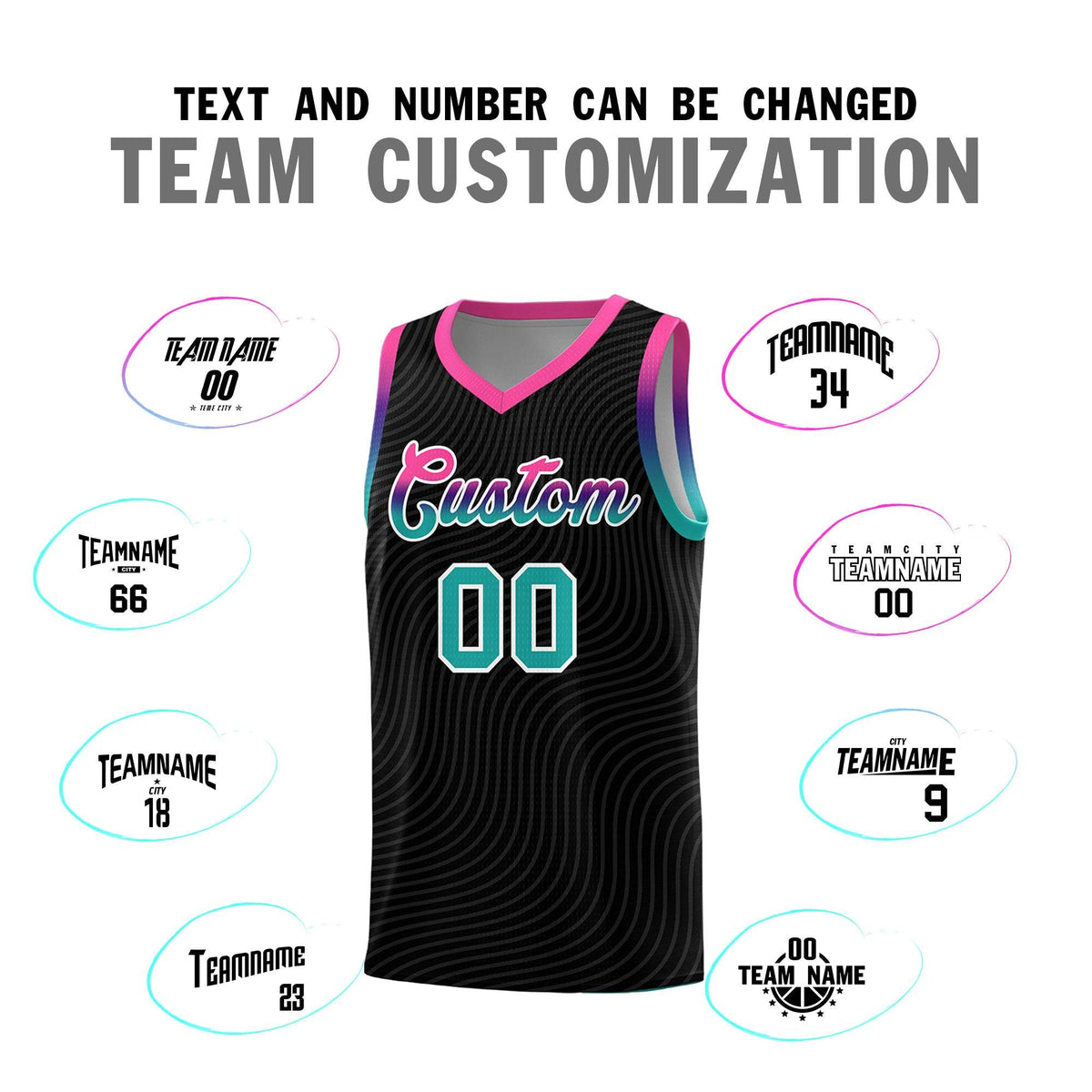 Custom Black Pink Wave Pattern Sports Uniform Basketball Jersey