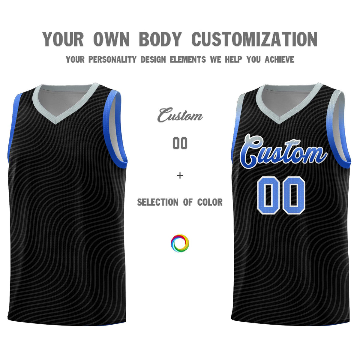 Custom Black Gray Wave Pattern Sports Uniform Basketball Jersey