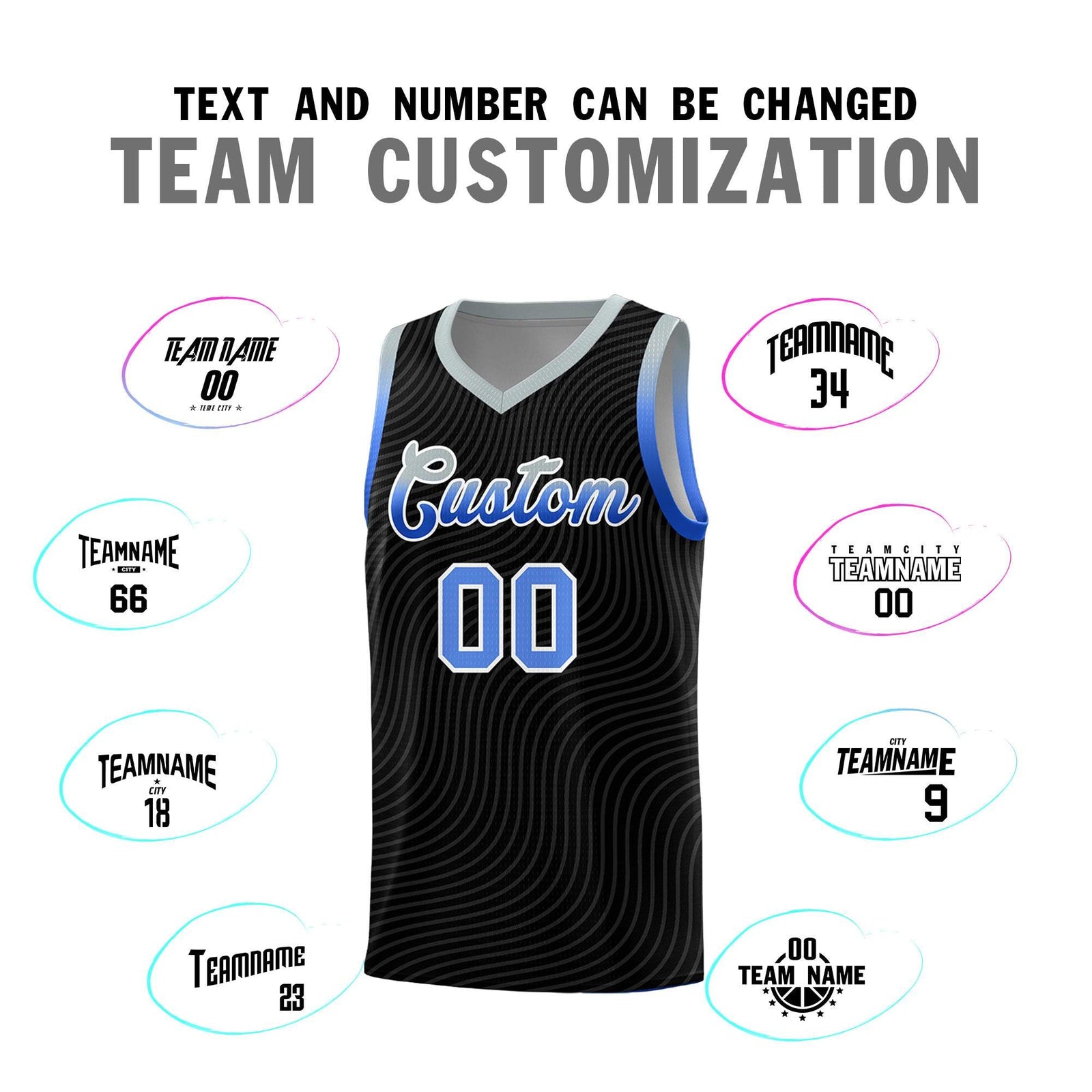 Custom Black Gray Wave Pattern Sports Uniform Basketball Jersey