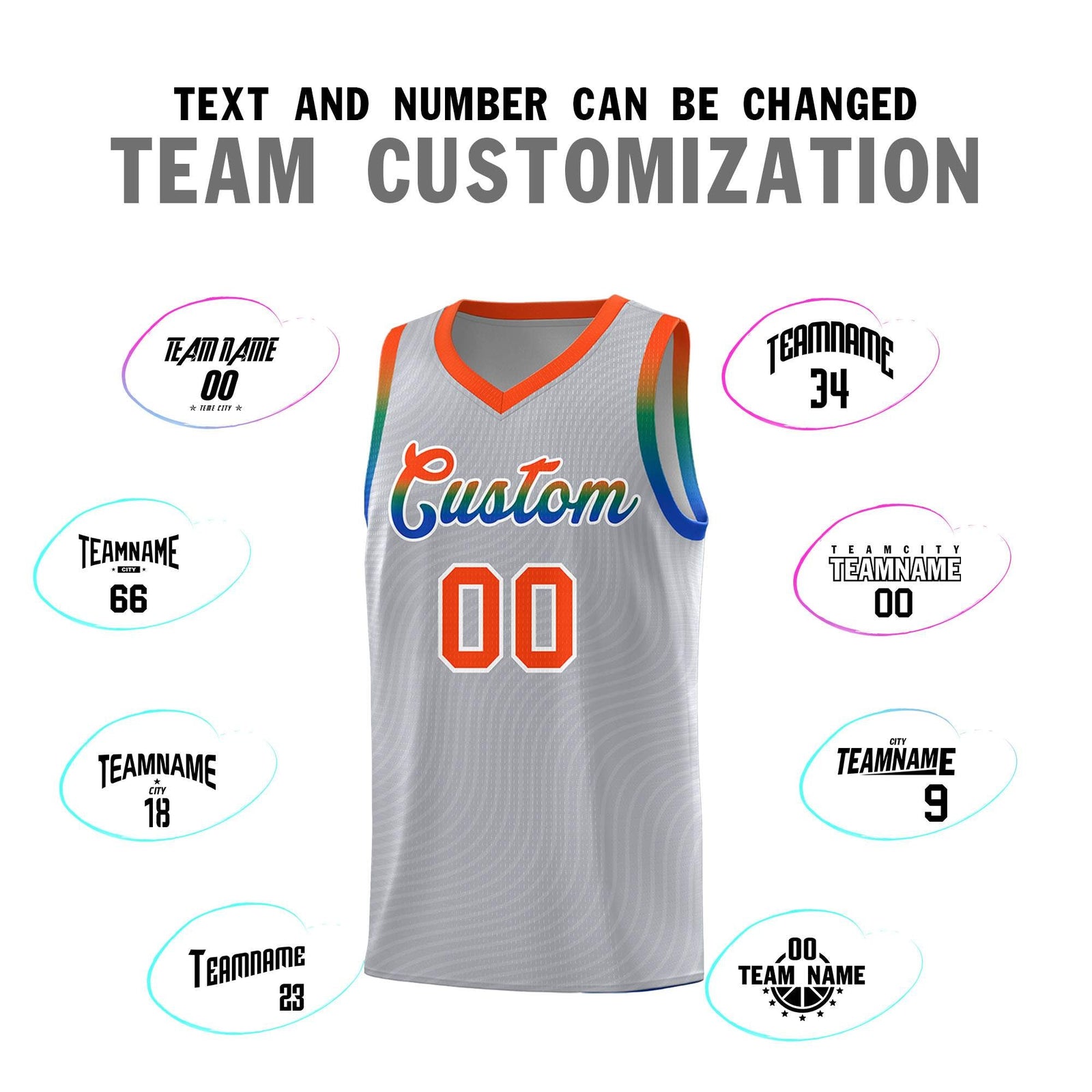 Custom Gray Orange Wave Pattern Sports Uniform Basketball Jersey