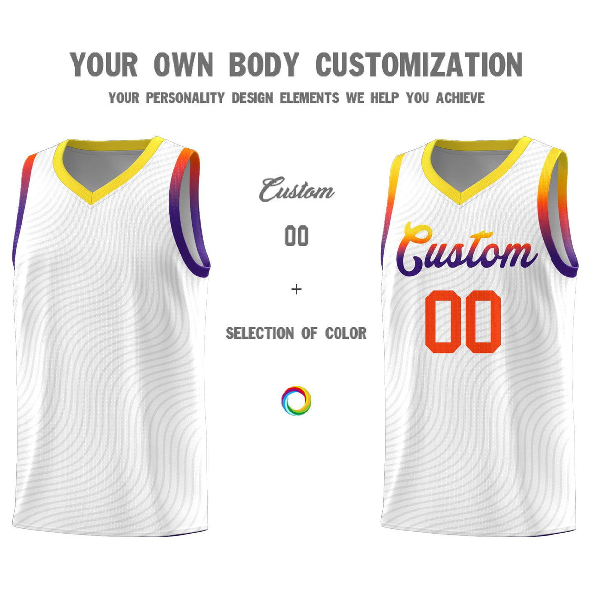 Custom White Gold Wave Pattern Sports Uniform Basketball Jersey