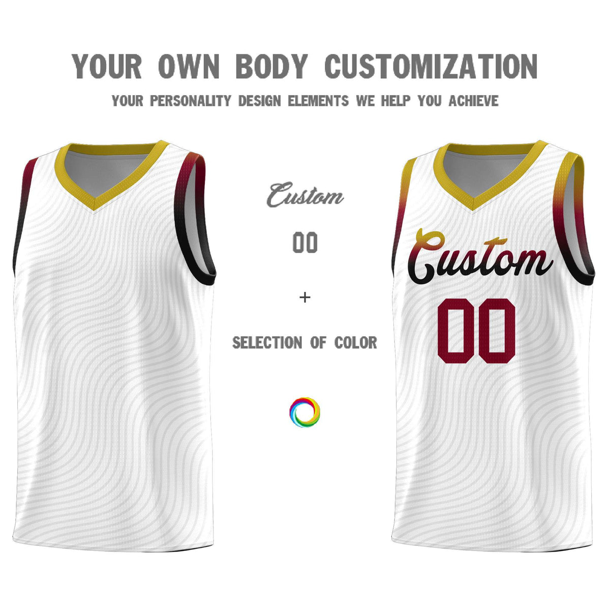 Custom White Old Gold Wave Pattern Sports Uniform Basketball Jersey