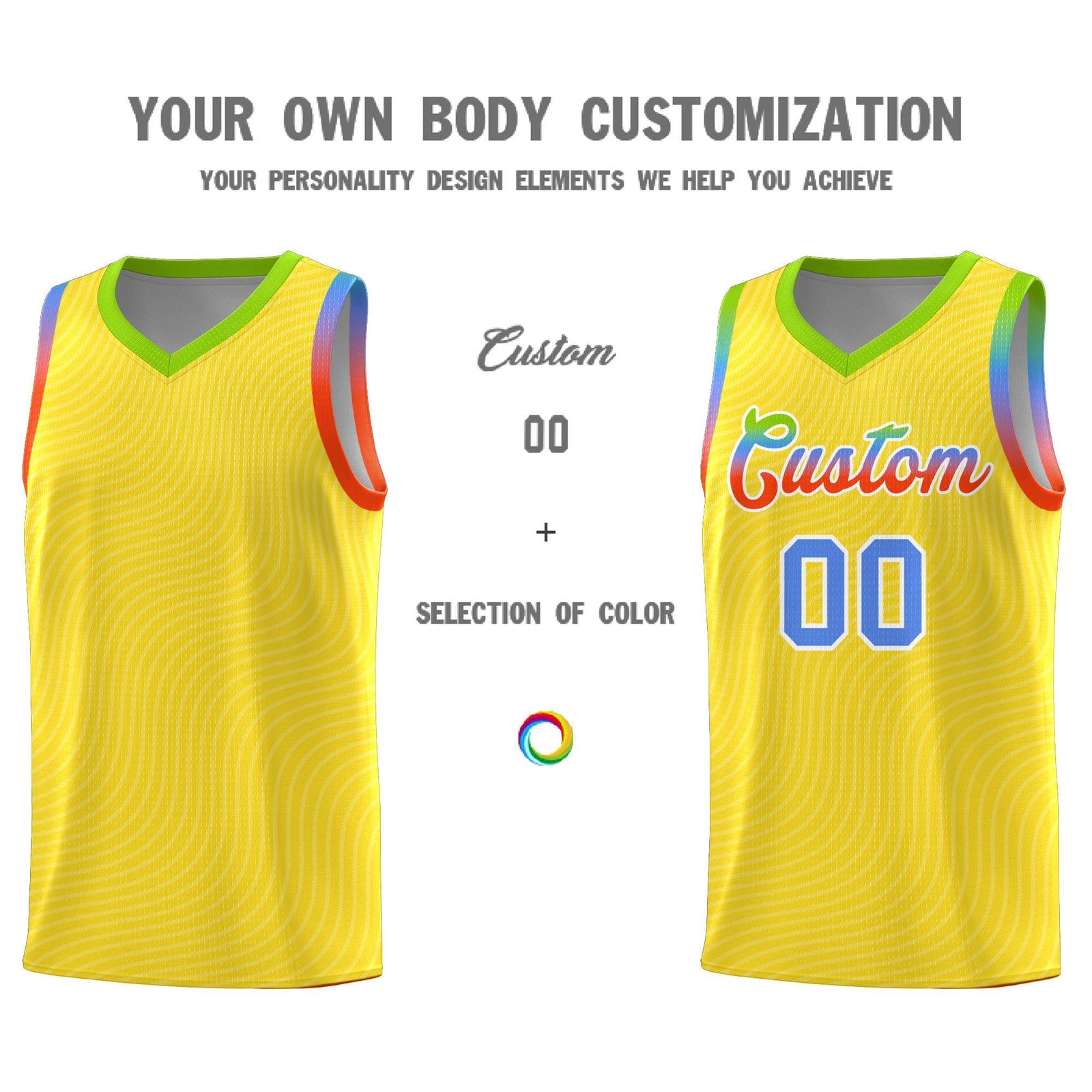 Custom Gold Neon Green Wave Pattern Sports Uniform Basketball Jersey