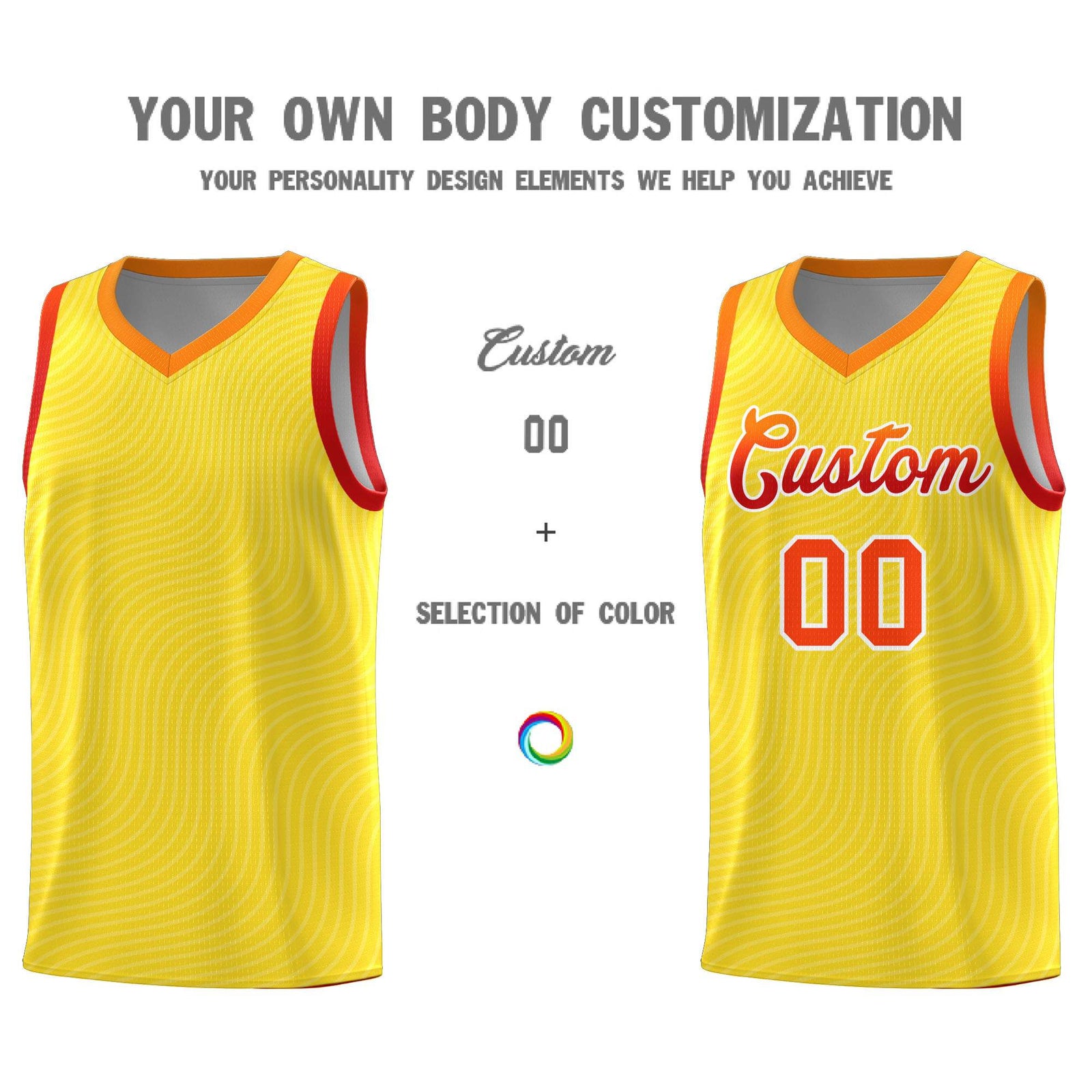 Custom Gold Orange Wave Pattern Sports Uniform Basketball Jersey