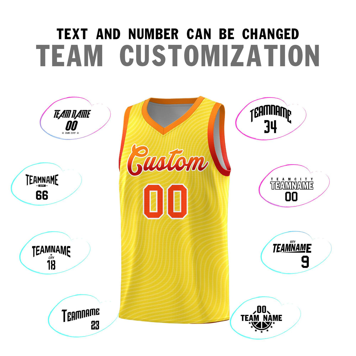 Custom Gold Orange Wave Pattern Sports Uniform Basketball Jersey