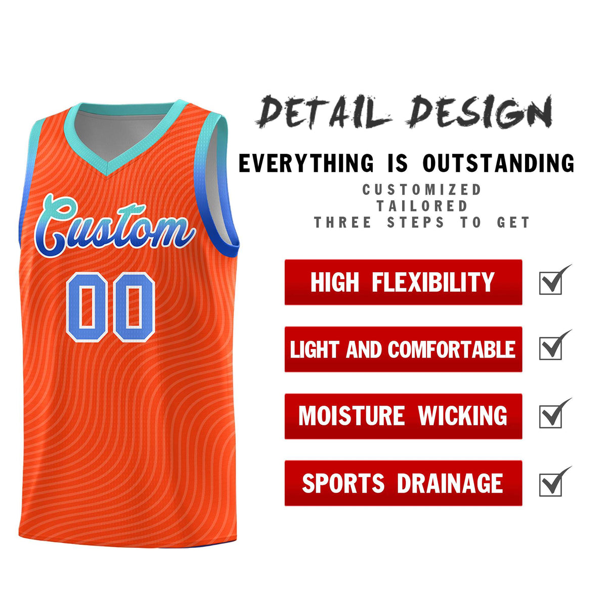 Custom Orange Bright Green Wave Pattern Sports Uniform Basketball Jersey