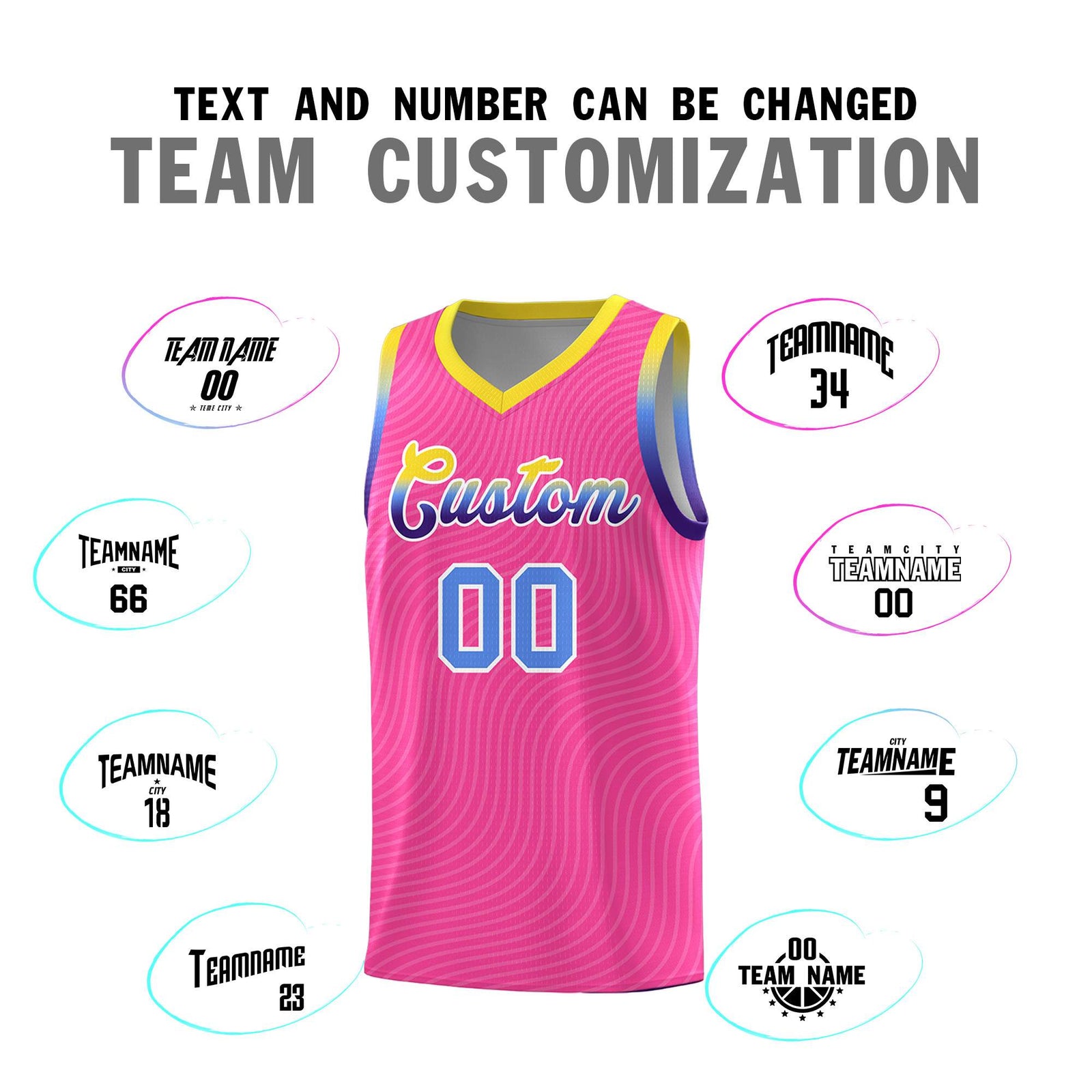 Custom Pink Gold Wave Pattern Sports Uniform Basketball Jersey