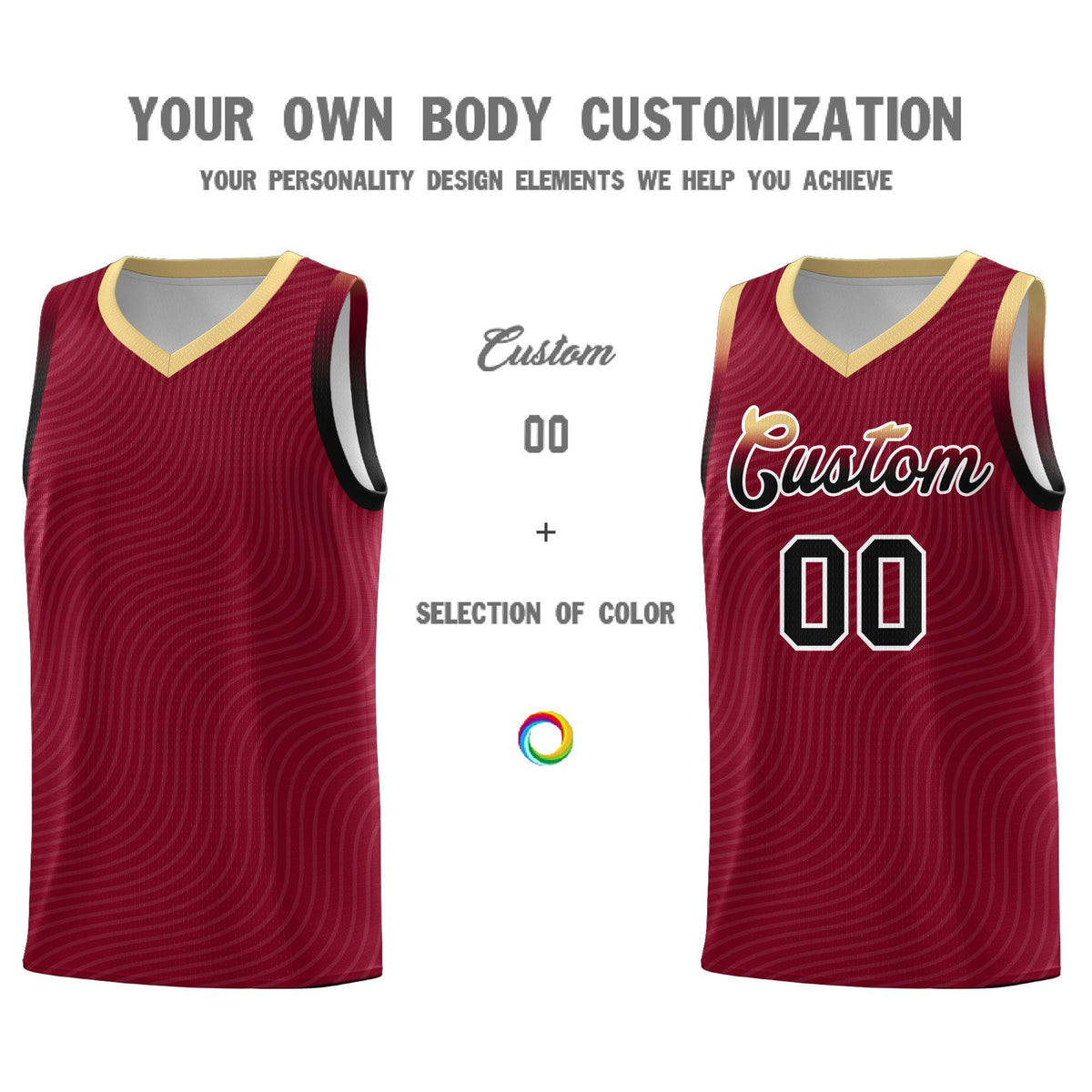 Custom Crimson Khaki Wave Pattern Sports Uniform Basketball Jersey