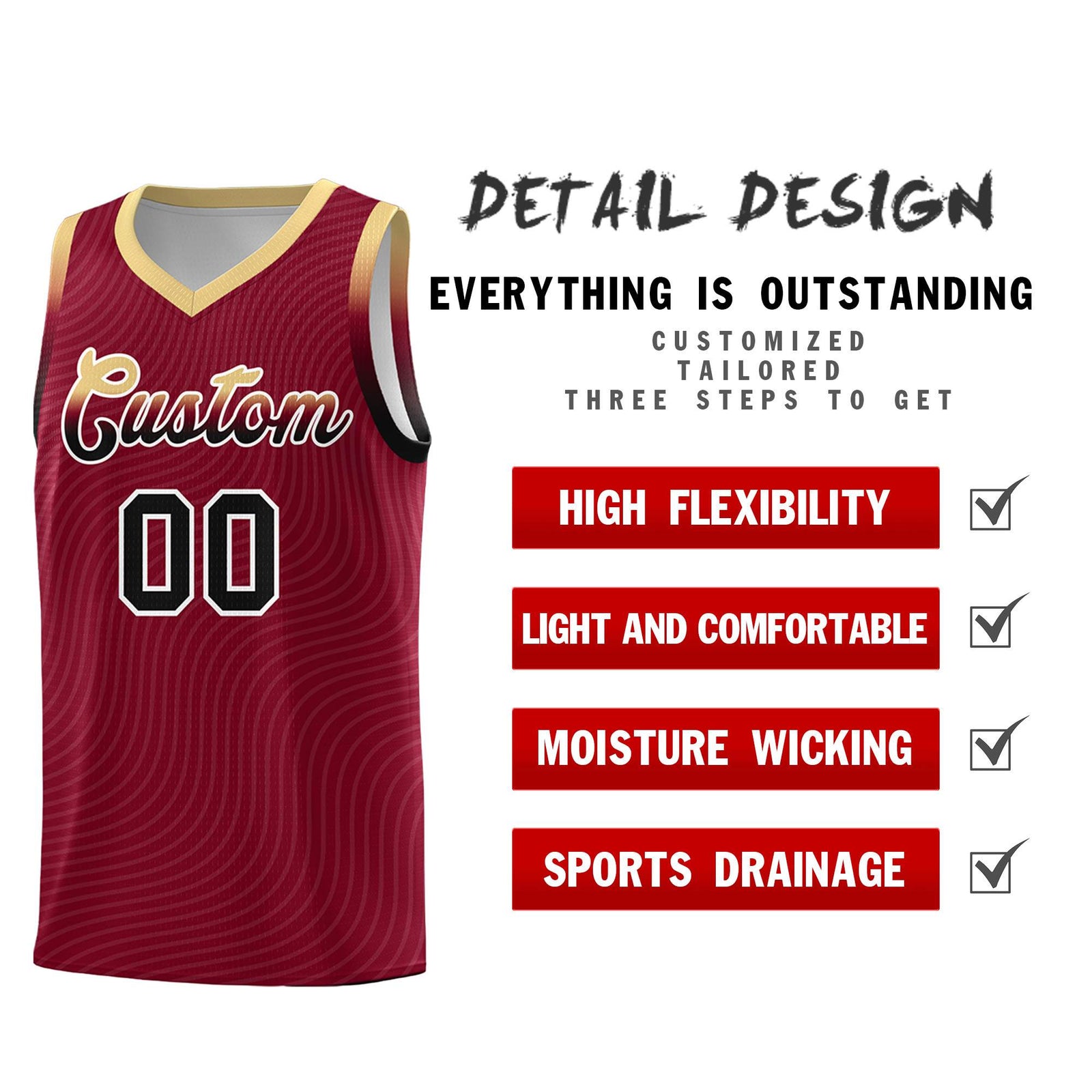 Custom Crimson Khaki Wave Pattern Sports Uniform Basketball Jersey