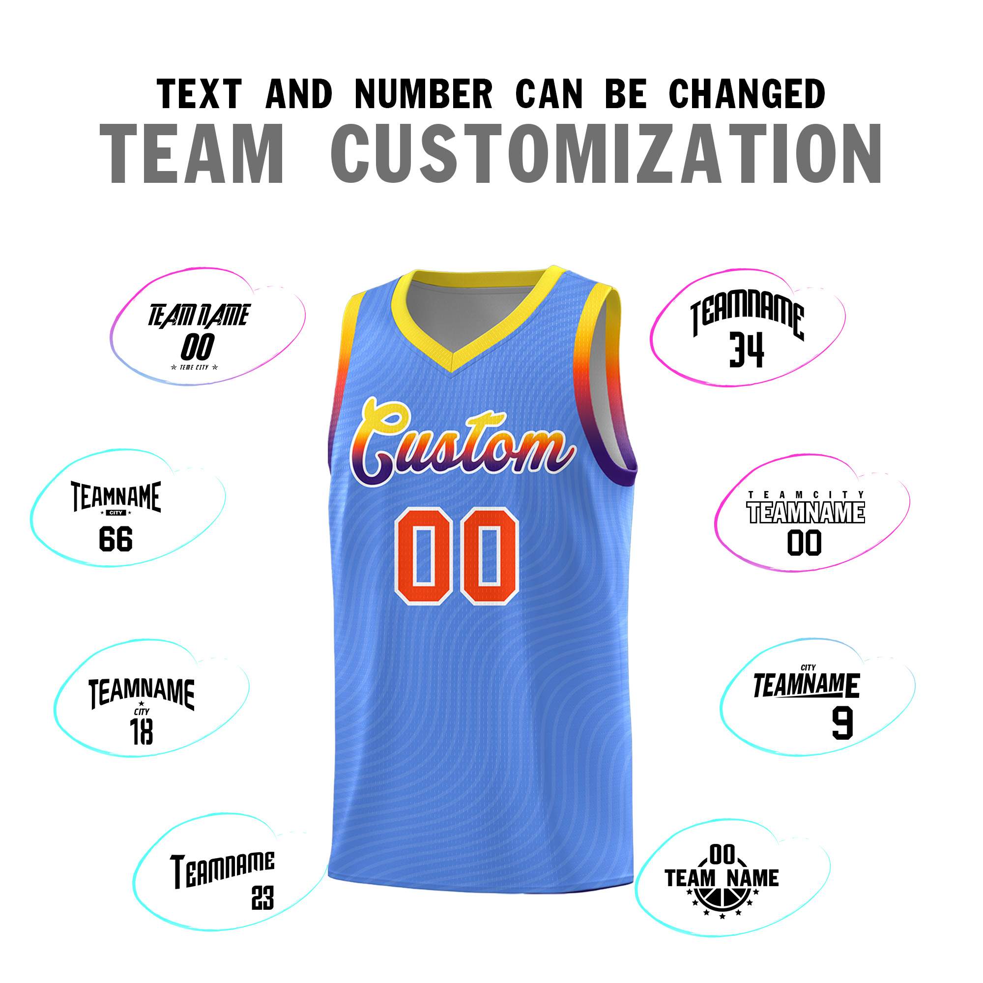 Custom Light Blue Gold Wave Pattern Sports Uniform Basketball Jersey