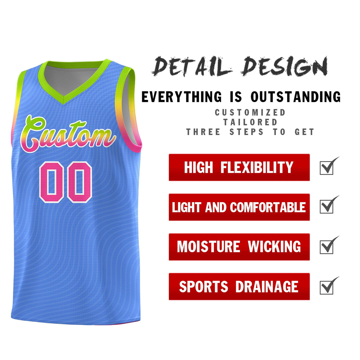 Custom Light Blue Neon Green Wave Pattern Sports Uniform Basketball Jersey