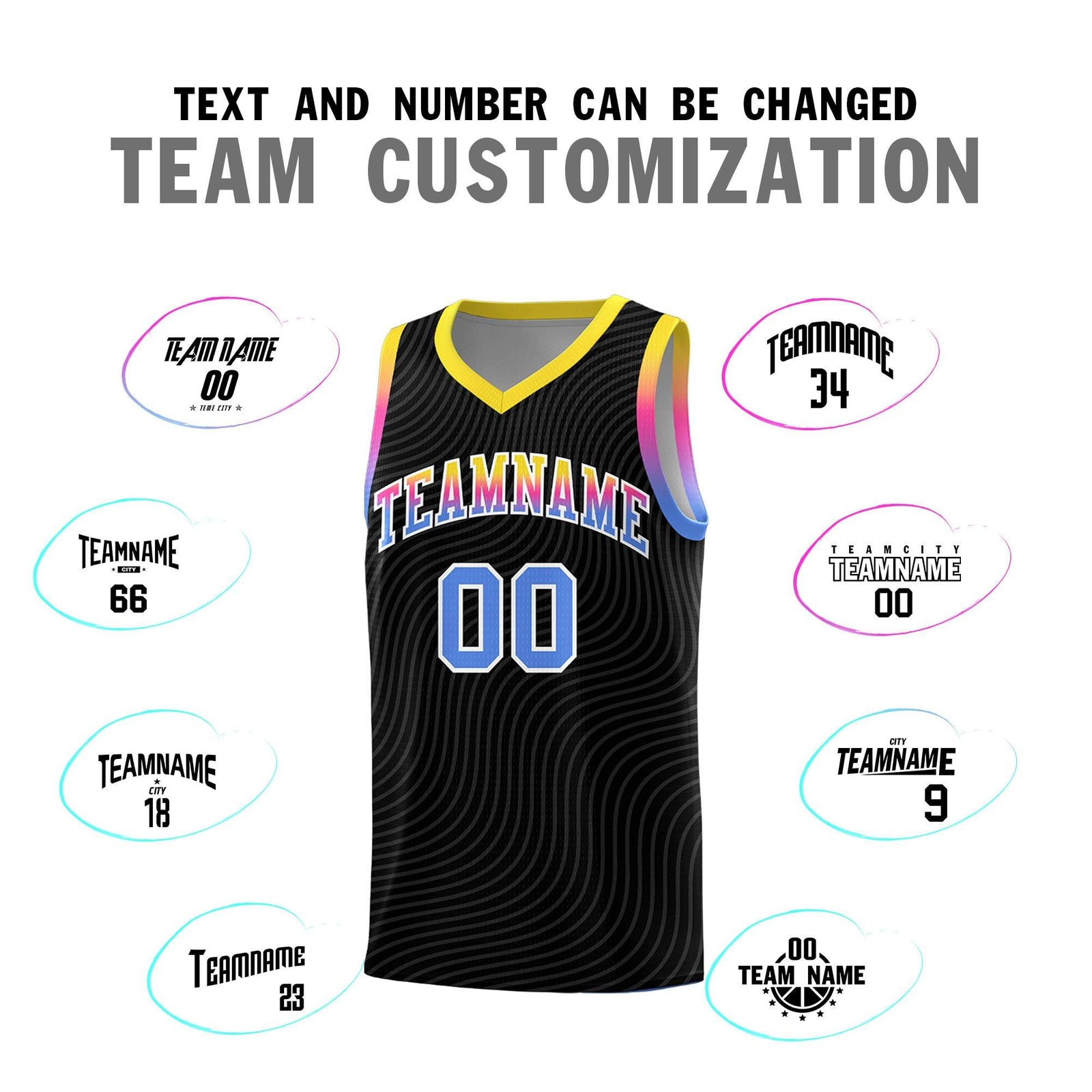 Custom Black Gold Wave Pattern Sports Uniform Basketball Jersey