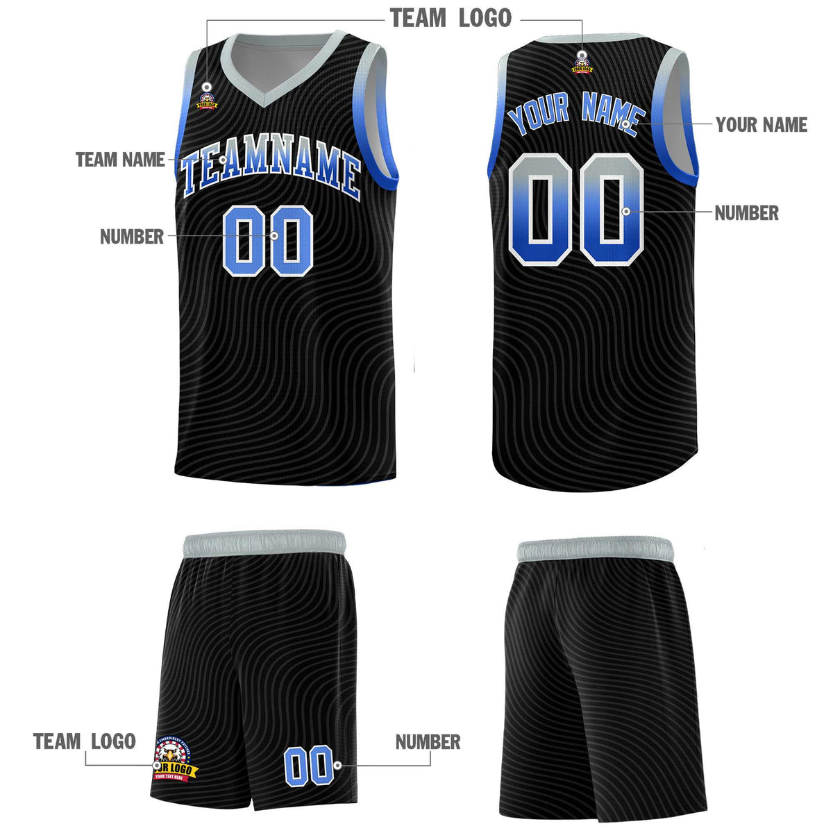 Custom Black Gray Wave Pattern Sports Uniform Basketball Jersey
