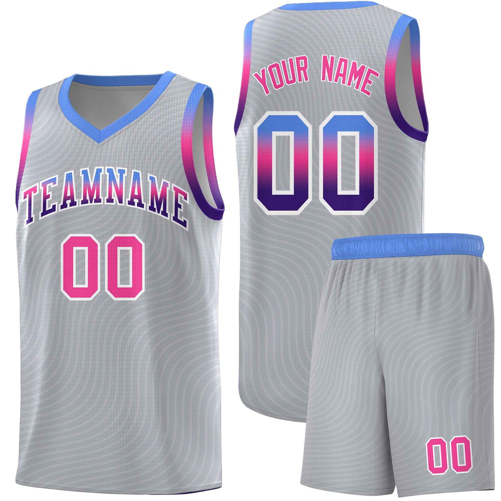 Custom Gray Light Blue Wave Pattern Sports Uniform Basketball Jersey